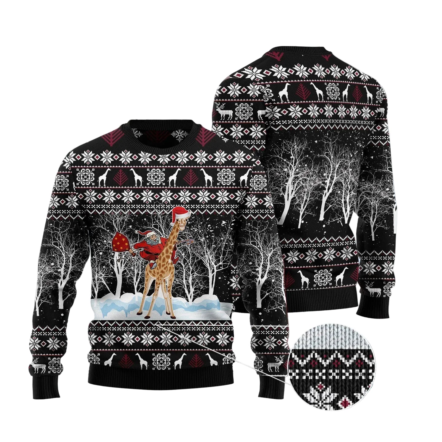 Giraffe and Santa Ugly Christmas Sweater, Santa Giraffe Print for Men and Women, Festive Christmas Party Outfit