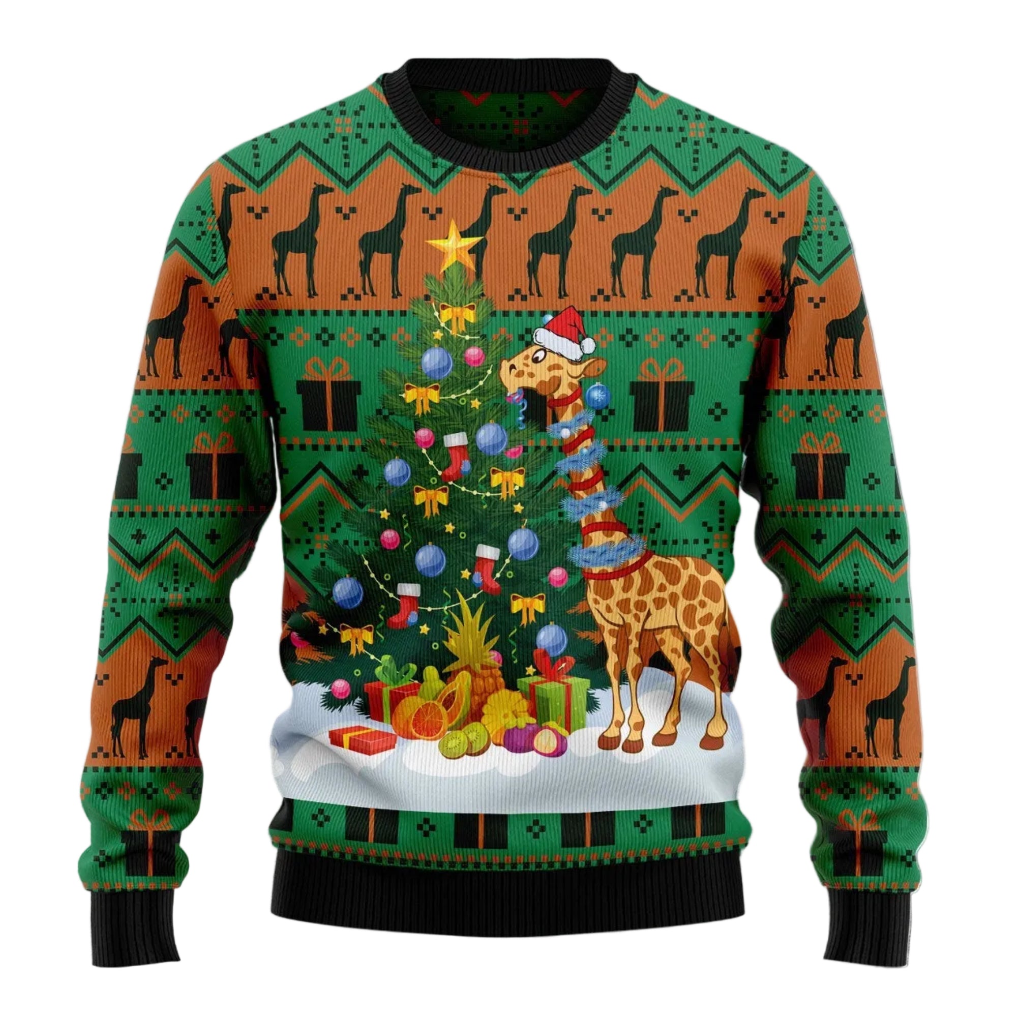 Giraffe Christmas Tree Ugly Christmas Sweater, Cute Animal Lover Holiday Party Outfit for Men and Women