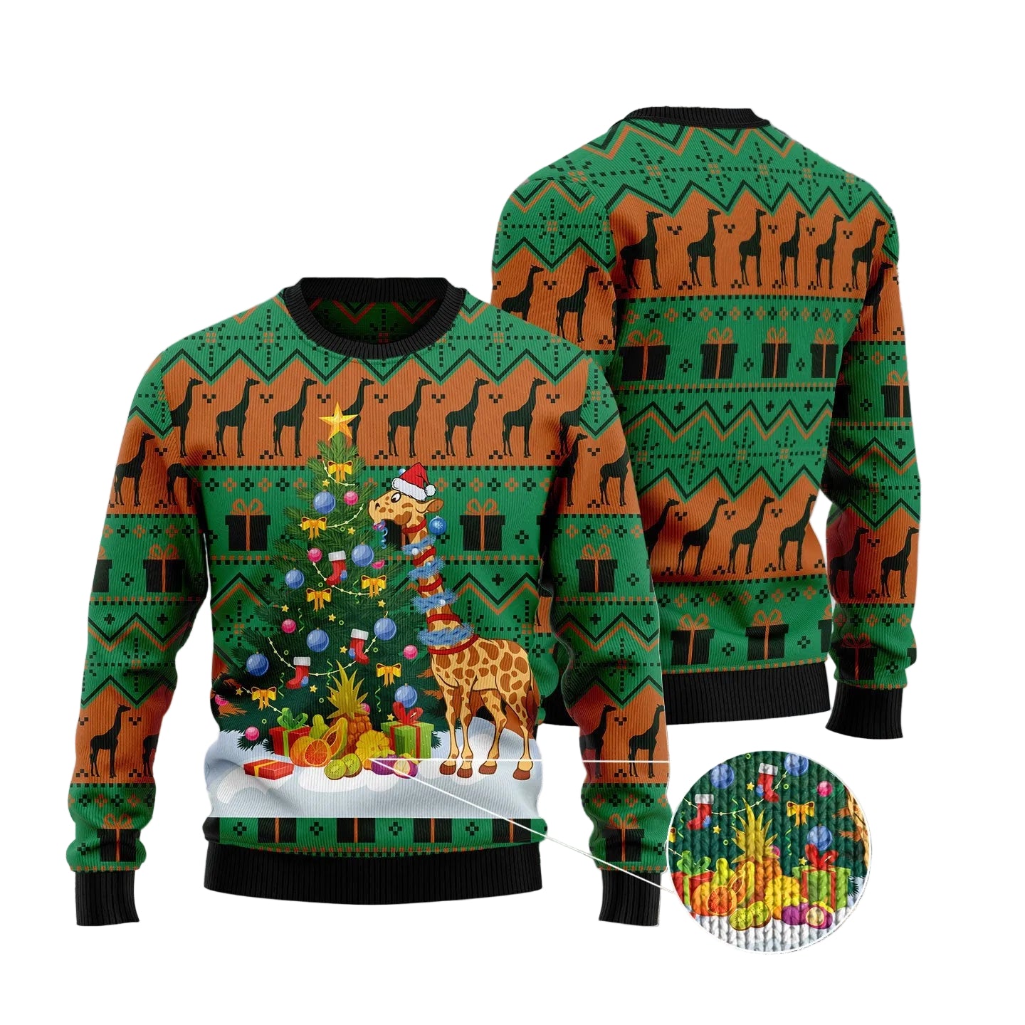 Giraffe Christmas Tree Ugly Christmas Sweater, Cute Animal Lover Holiday Party Outfit for Men and Women