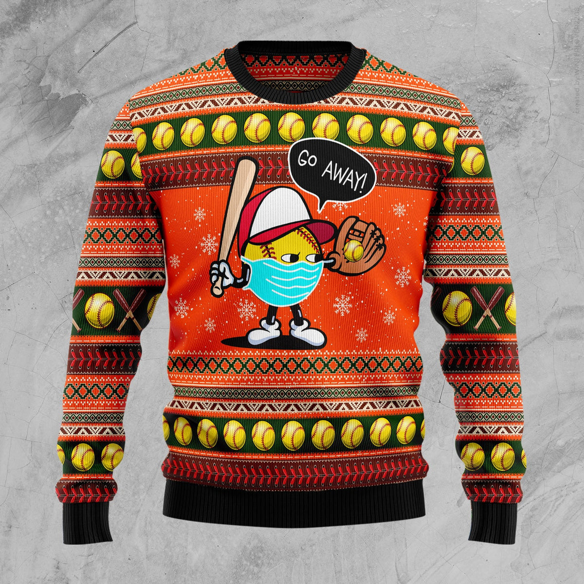Go Away Softball Ugly Christmas Sweater, Funny Softball Art Holiday Pullover for Softball Players and Coaches