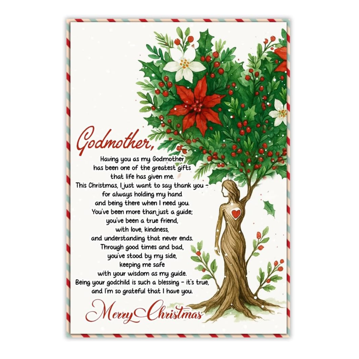 Christmas Card for Godmother with Envelope – Festive Holiday Design and Heartfelt Keepsake Greeting