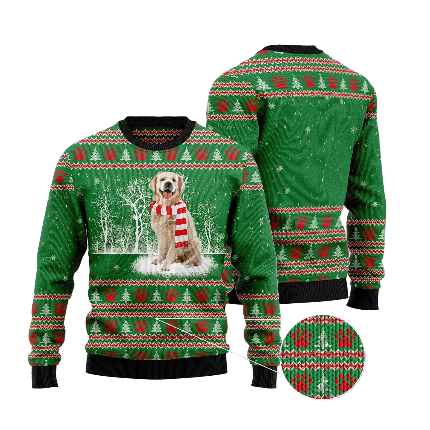 Golden Retriever Winter Tree Ugly Christmas Sweater, Dog Lover Holiday Party Outfit and Gift for Retriever Parents