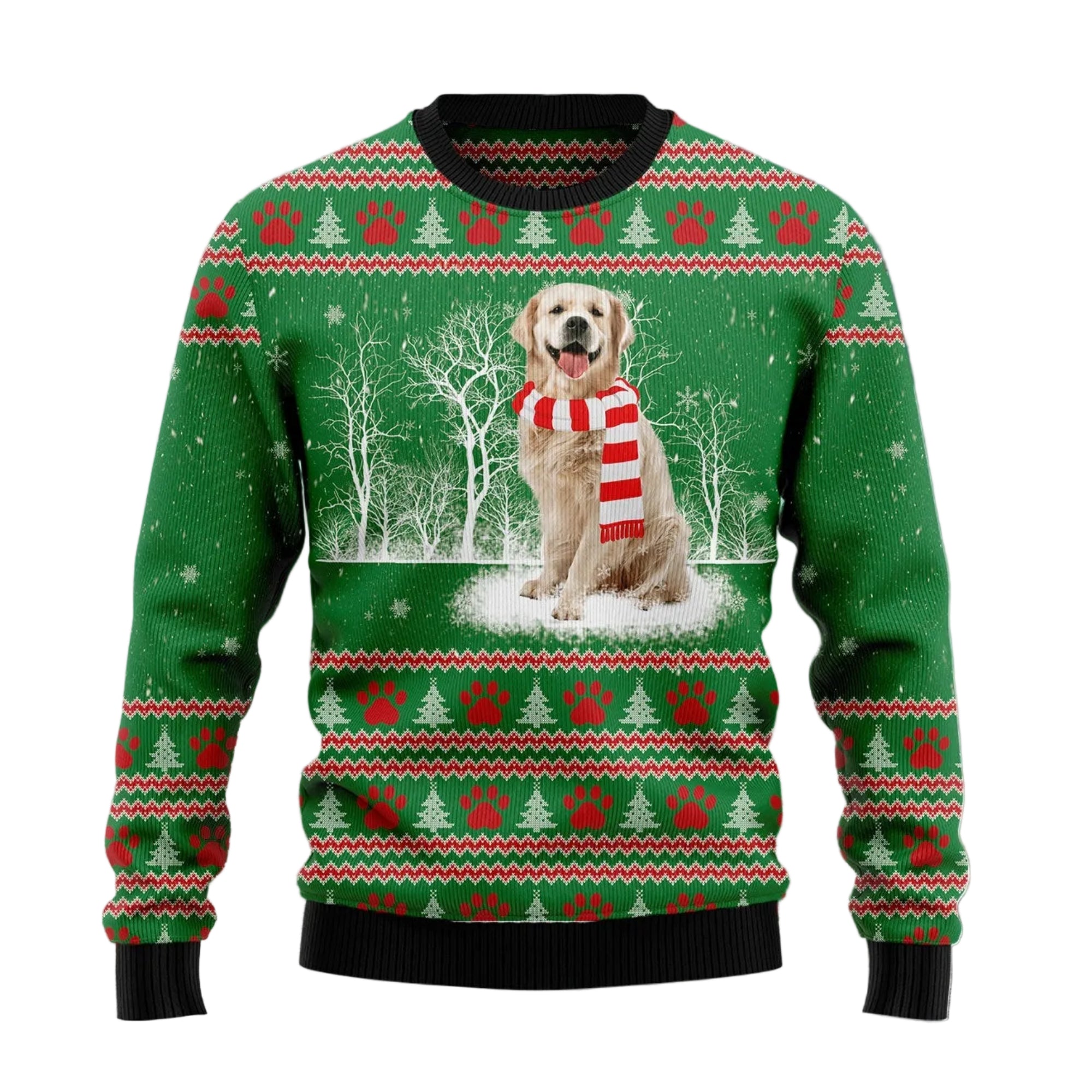 Golden Retriever Winter Tree Ugly Christmas Sweater, Dog Lover Holiday Party Outfit and Gift for Retriever Parents