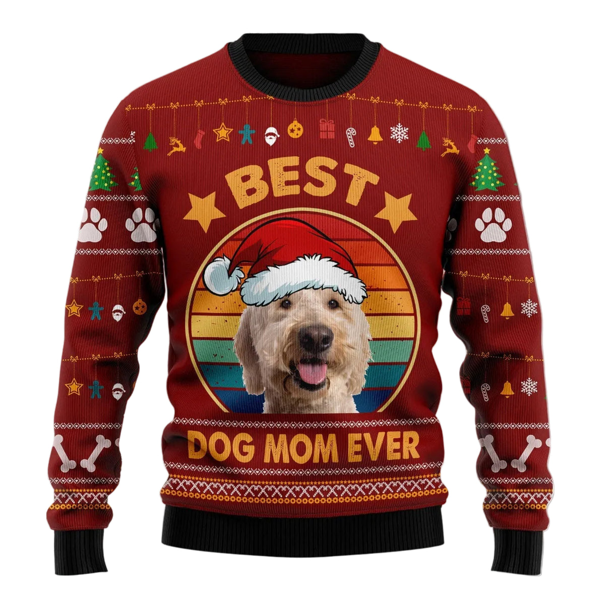 Goldendoodle Best Dog Mom Ever Ugly Christmas Sweater, Cute Doodle Dog Pullover for Pet Moms, Fun Xmas Party Clothing