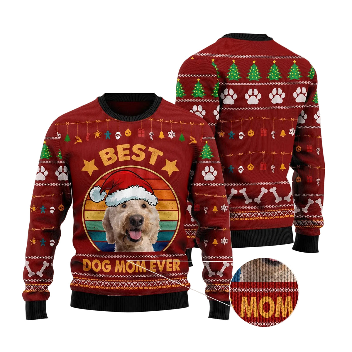 Goldendoodle Best Dog Mom Ever Ugly Christmas Sweater, Cute Doodle Dog Pullover for Pet Moms, Fun Xmas Party Clothing