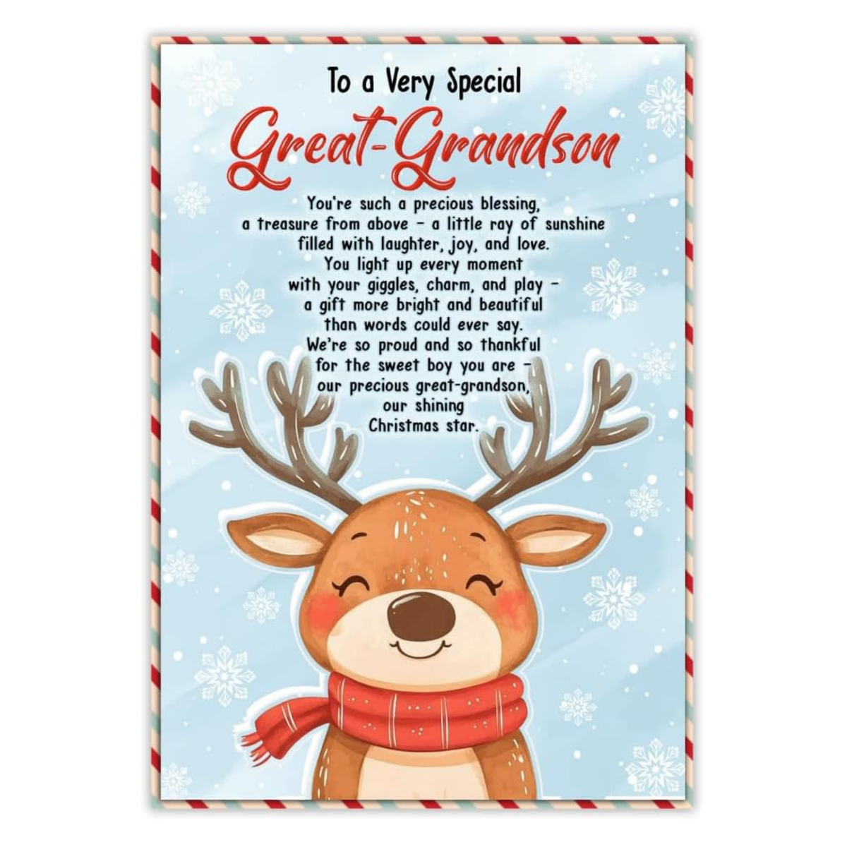 Christmas Card for Great-Grandson with Envelope – Heartfelt Holiday Greeting and Festive Keepsake Design
