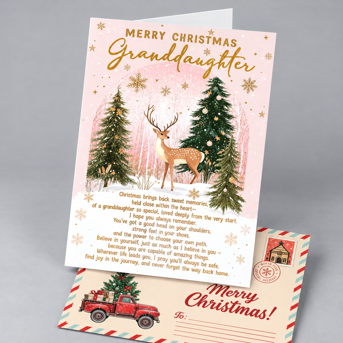 Christmas Card for Granddaughter with Premium Envelope – Festive Holiday Design and Heartfelt Keepsake