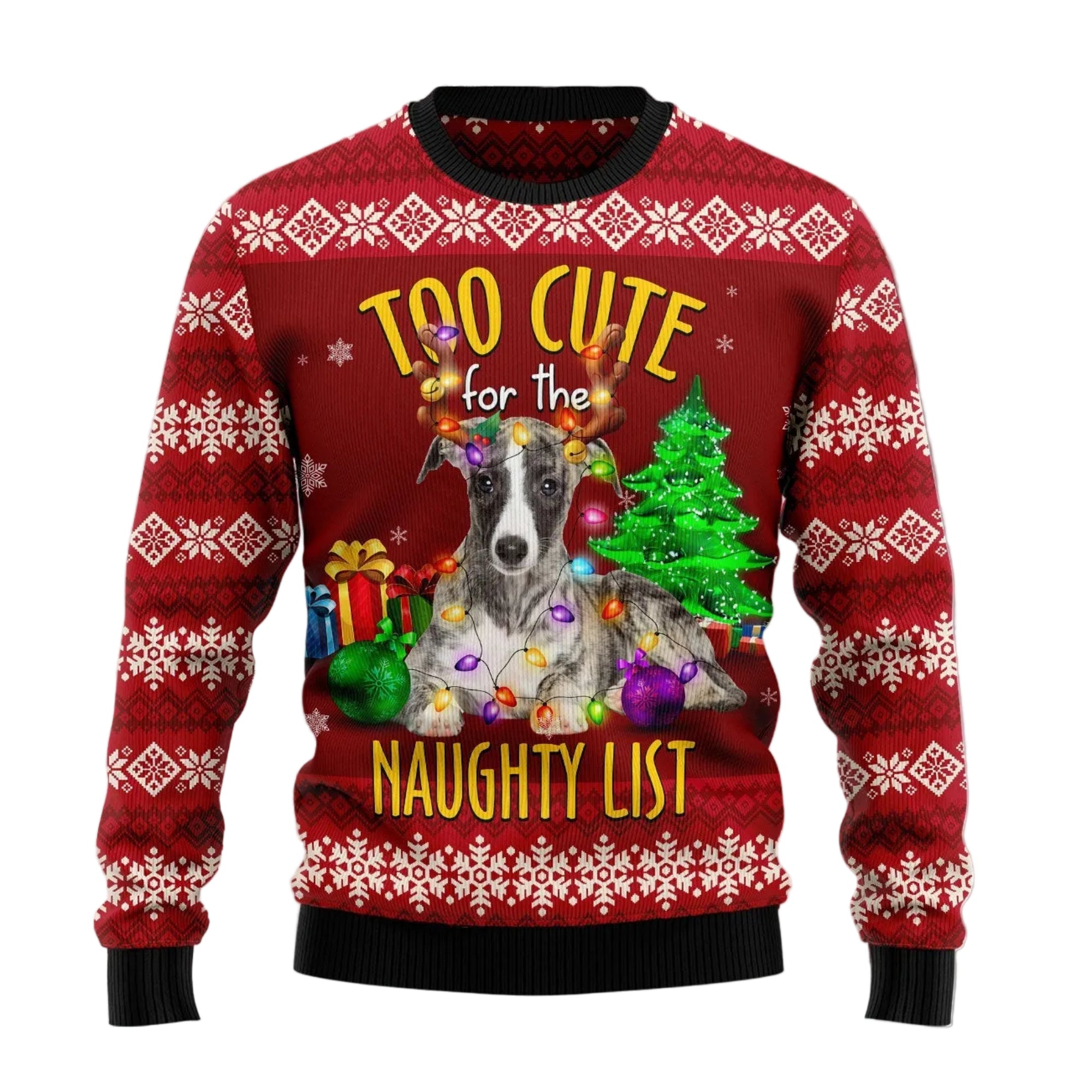 Greyhound Too Cute Ugly Christmas Sweater, Cute Greyhound Dog Holiday Pullover for Greyhound Owners and Dog Parents