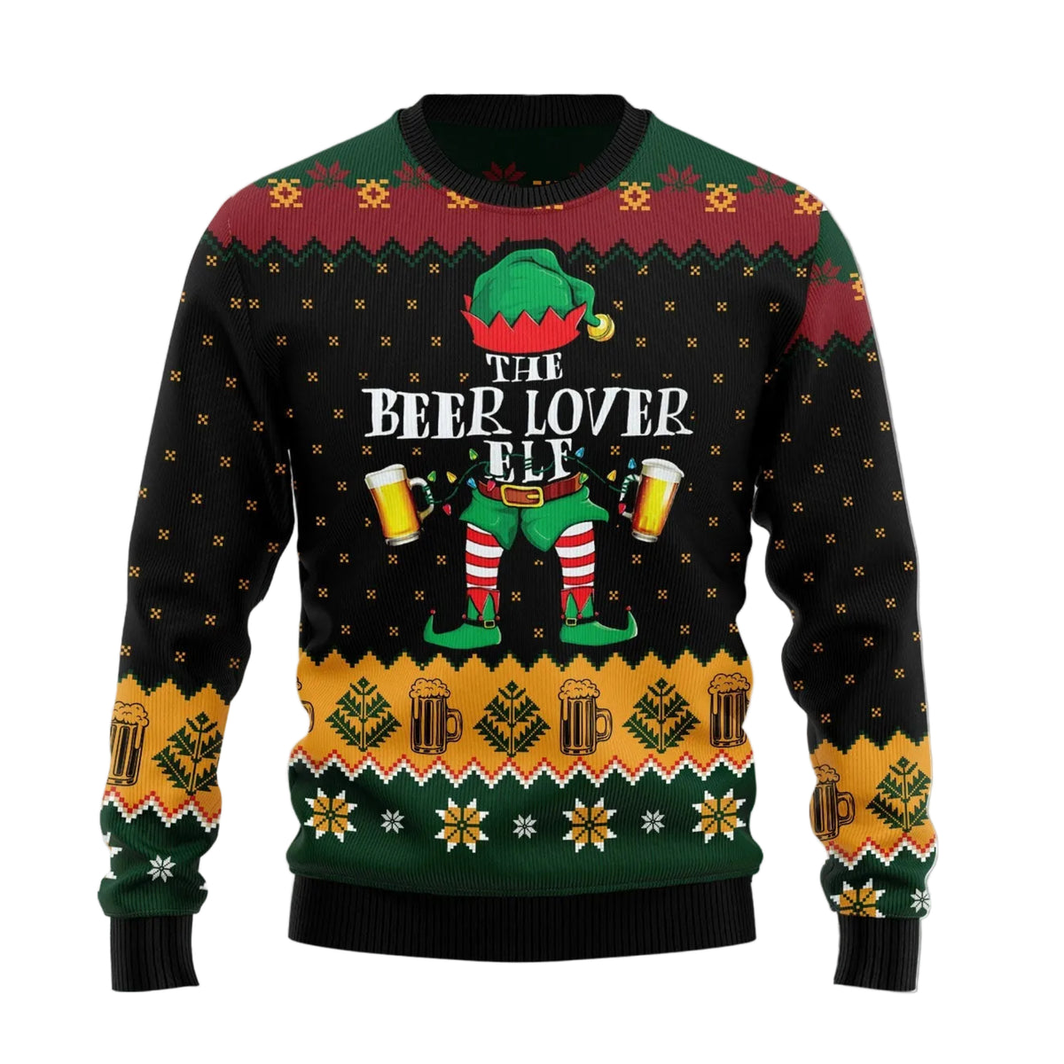 The Beer Lover Elf Ugly Christmas Sweater, Funny Christmas Elf and Beer Design, Festive Gift for Beer Enthusiasts