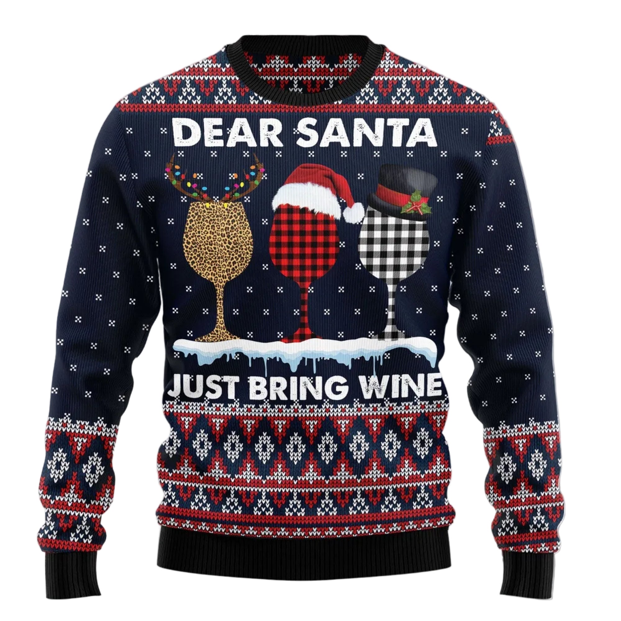 Dear Santa Just Bring Wine Ugly Christmas Sweater for Men and Women, Funny Xmas Party Outfit, Gift for Wine Lovers
