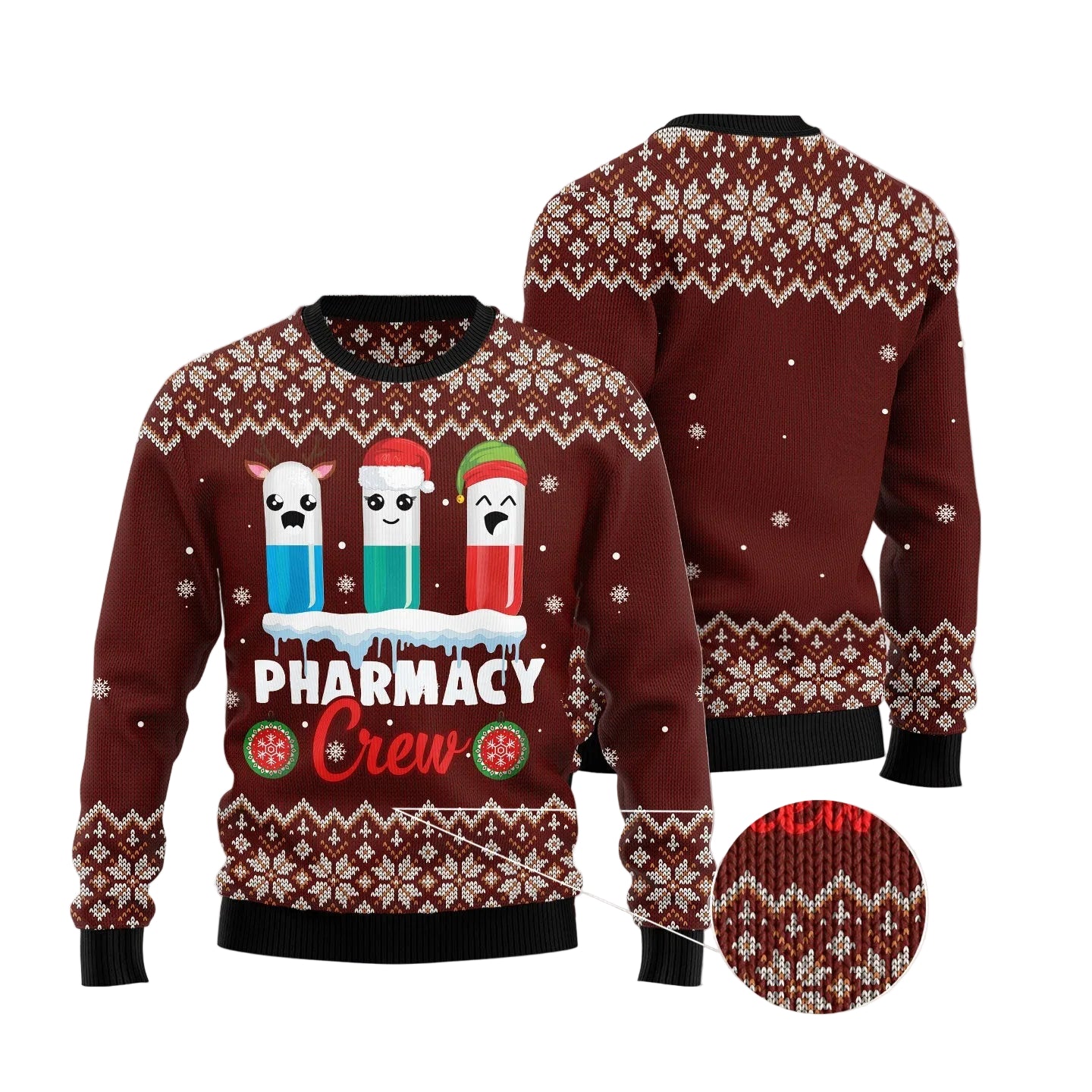 Christmas Pharmacy Crew Ugly Christmas Sweater, Pharmacist Holiday Party Outfit and Gift for Pharmacy Technicians