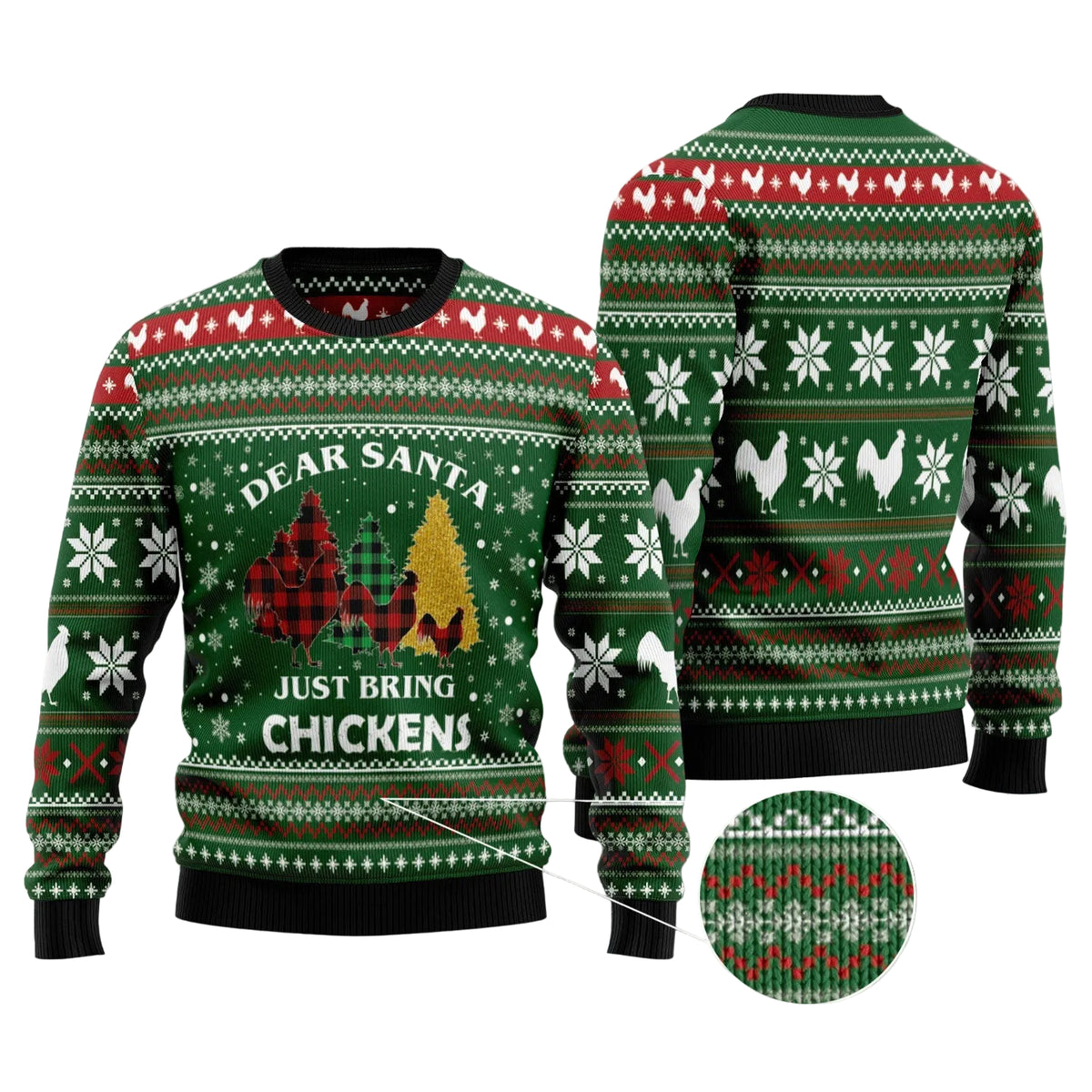 Dear Santa Just Bring Chickens Ugly Christmas Sweater, Funny Poultry Lover Holiday Outfit and Chicken Keeper Gift