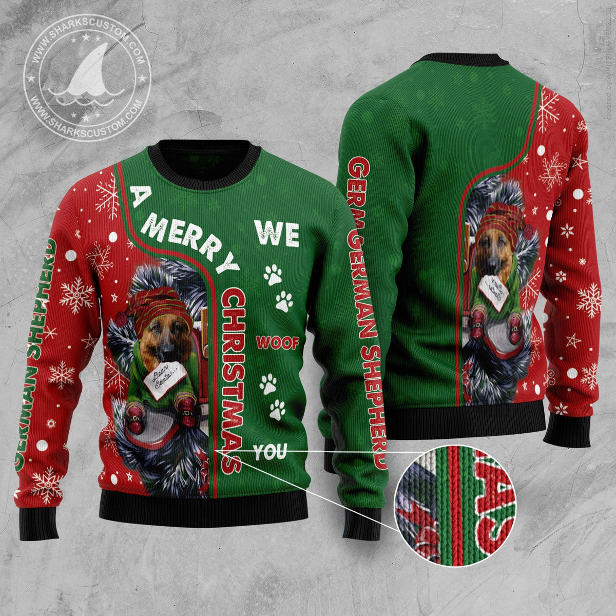 German Shepherd Merry Christmas Ugly Christmas Sweater | Unisex Seasonal Gift Idea | Holiday Group Photo Outfit