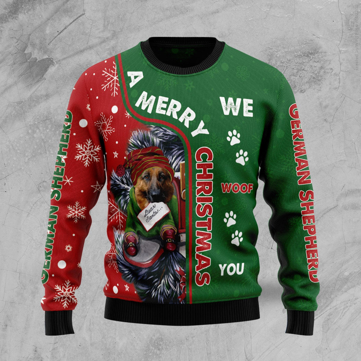 German Shepherd Merry Christmas Ugly Christmas Sweater | Unisex Seasonal Gift Idea | Holiday Group Photo Outfit