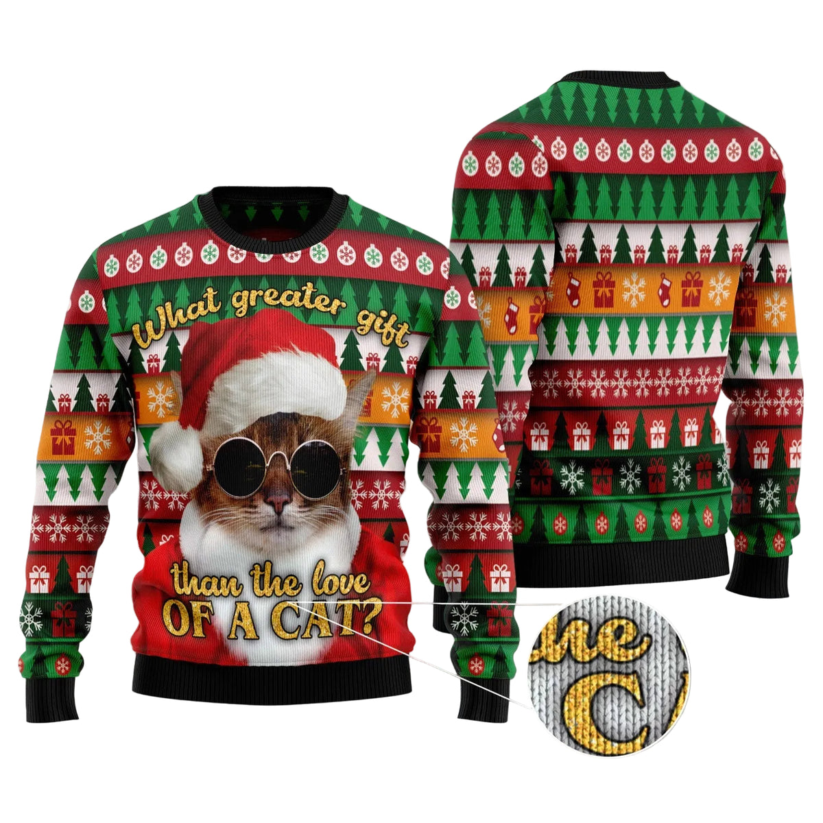 What Greater Gift Than the Love of a Cat Ugly Christmas Sweater, Cat Lover Festive Xmas Gift for Men and Women