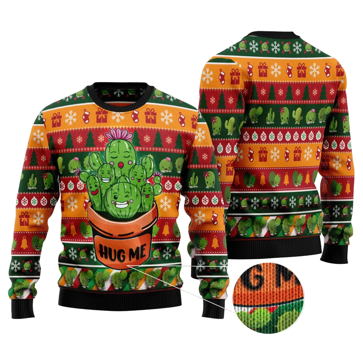 Cactus Hug Me Ugly Christmas Sweater, Funny Hug Me Cactus Holiday Print, Unisex Festive Christmas Party Outfit
