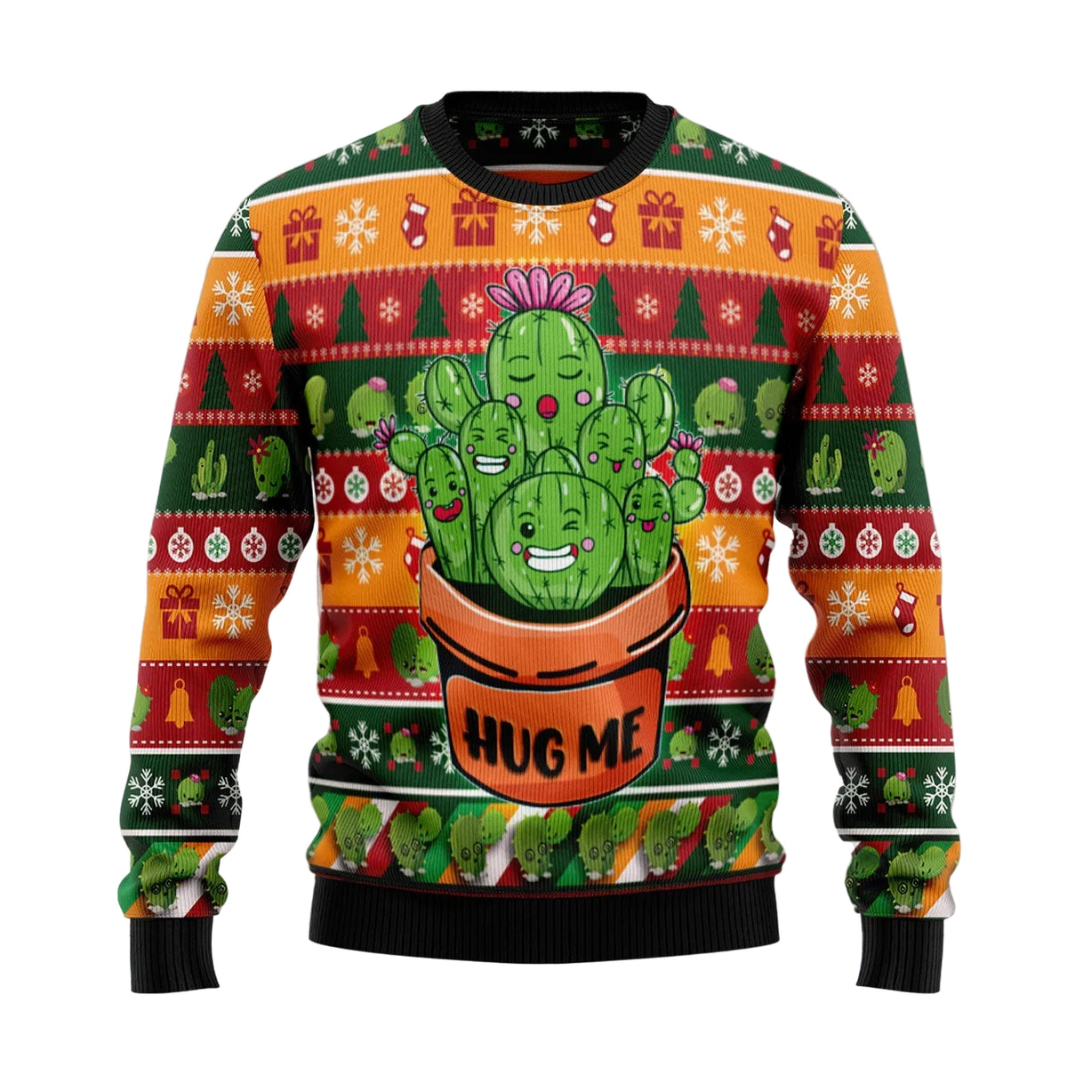Cactus Hug Me Ugly Christmas Sweater, Funny Hug Me Cactus Holiday Print, Unisex Festive Christmas Party Outfit