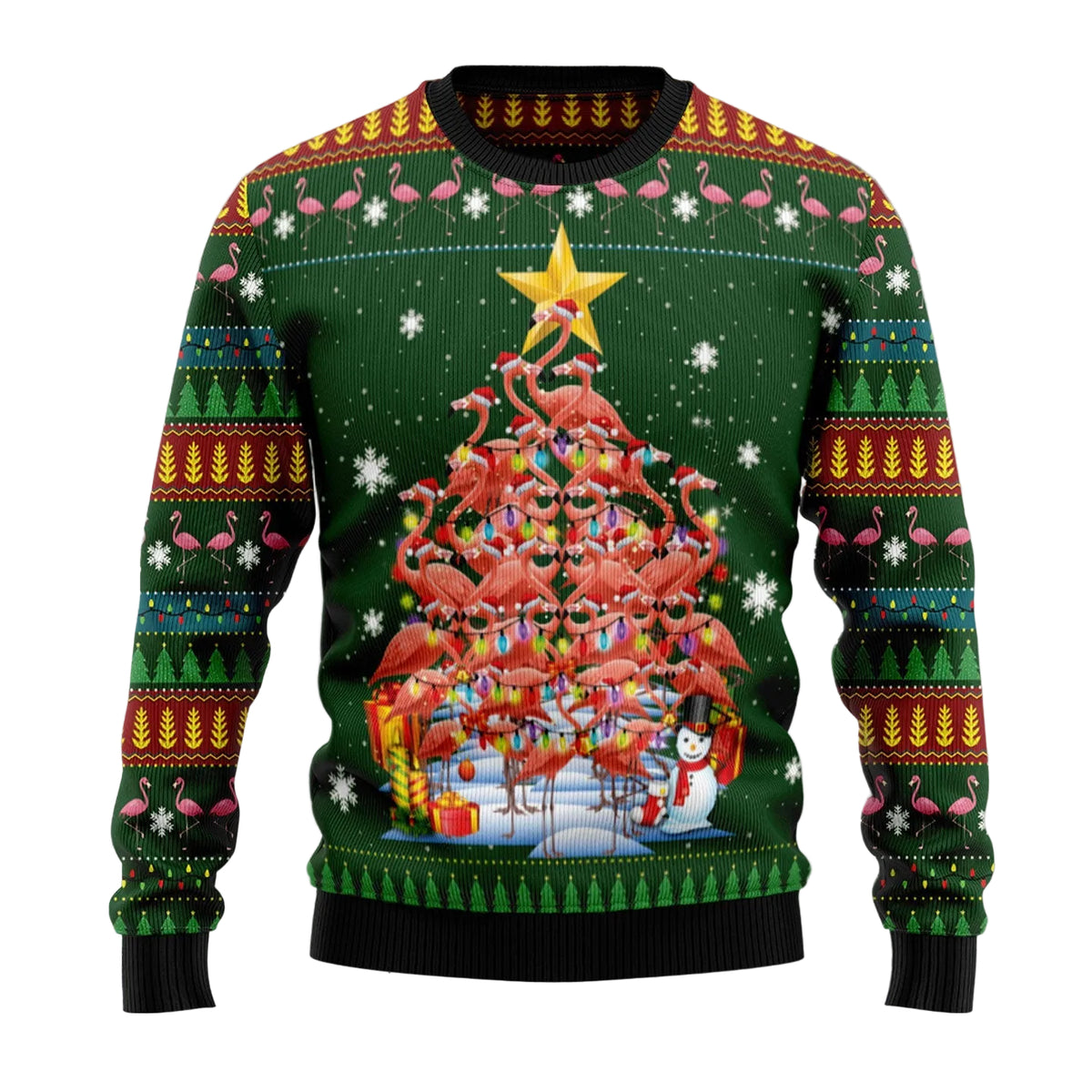 Flamingo Christmas Tree Ugly Christmas Sweater, Tropical Bird Lover Holiday Party Outfit and Festive Gift