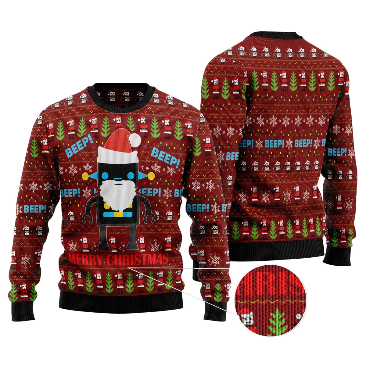 Robot Santa Ugly Christmas Sweater, Sci Fi Santa Robot Print for Men and Women, Festive Christmas Party Outfit