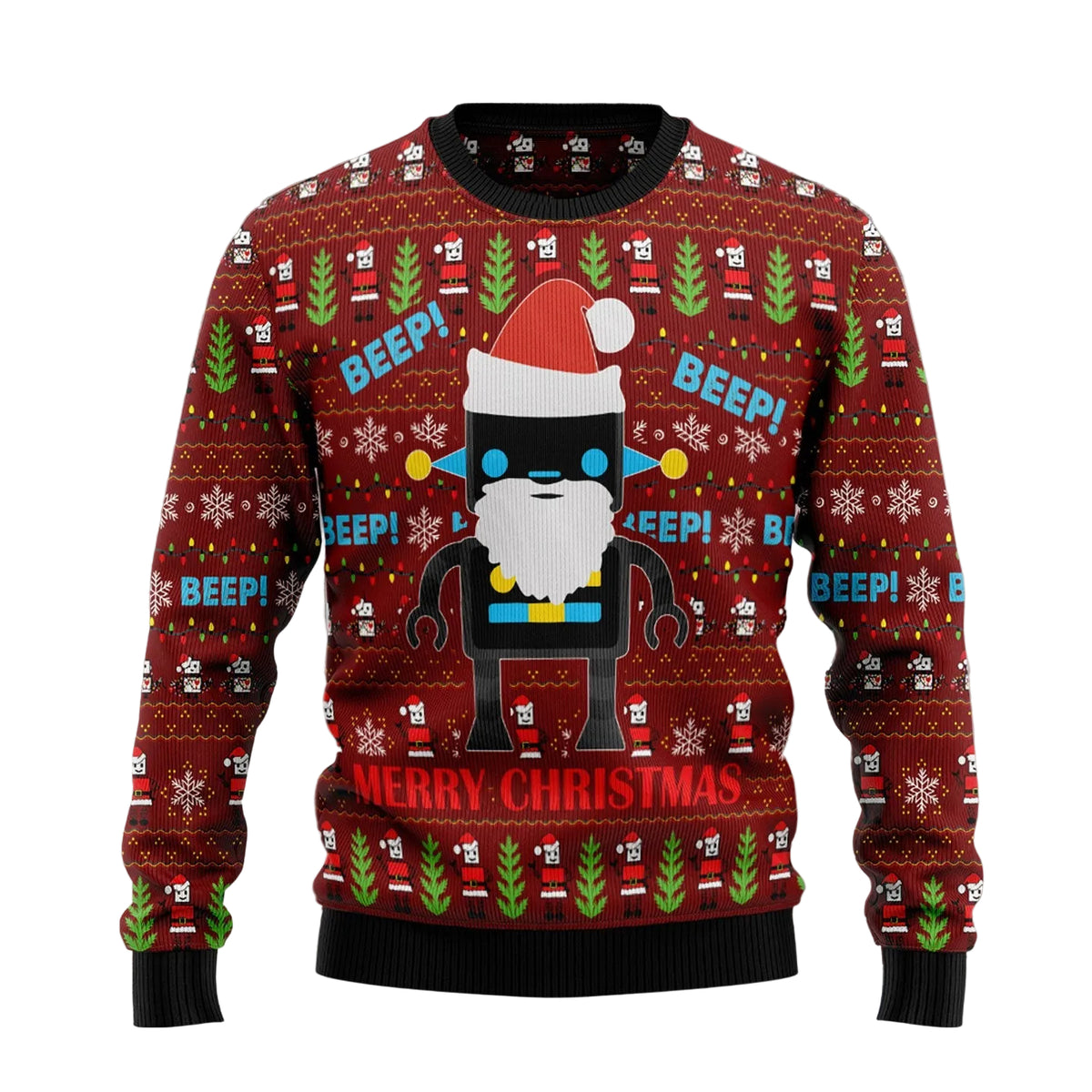 Robot Santa Ugly Christmas Sweater, Sci Fi Santa Robot Print for Men and Women, Festive Christmas Party Outfit
