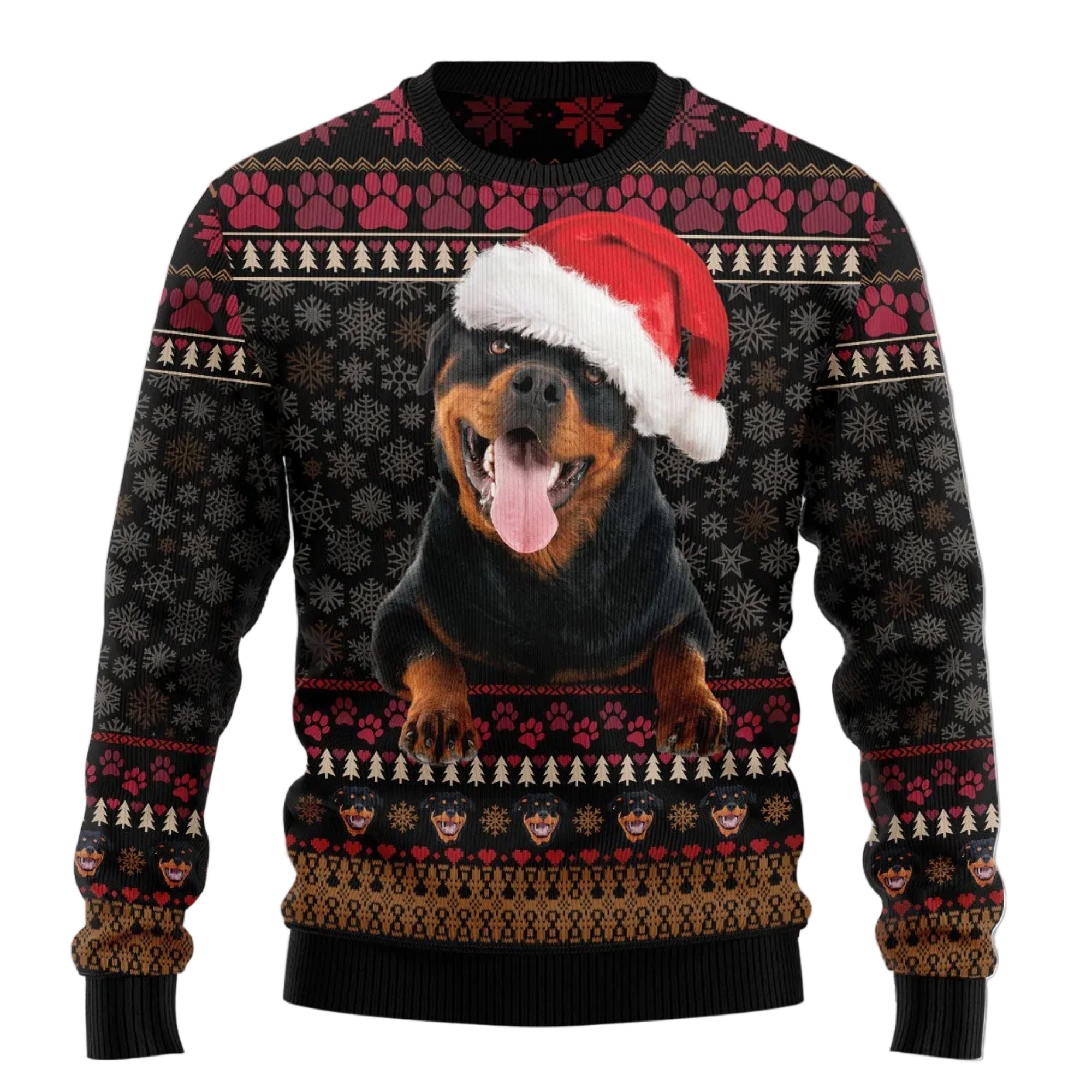 Rottweiler Christmas Ugly Christmas Sweater, Cute Rottie Dog Holiday Pullover, Christmas Party Outfit for Adults