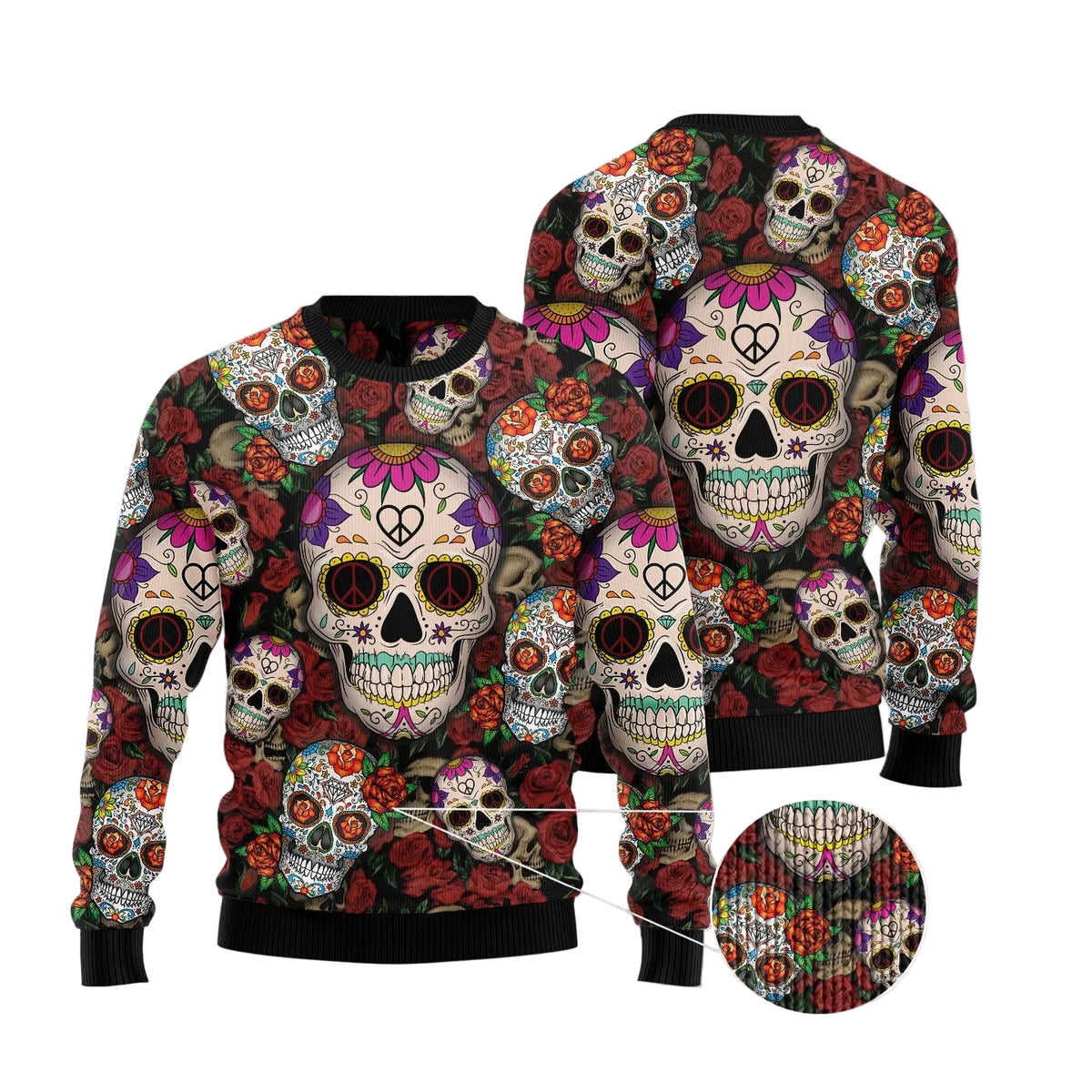 Sugar Skull Ugly Christmas Sweater | Holiday Gift for Skull Art Lovers | Festive Party Top for Skull Art Lovers