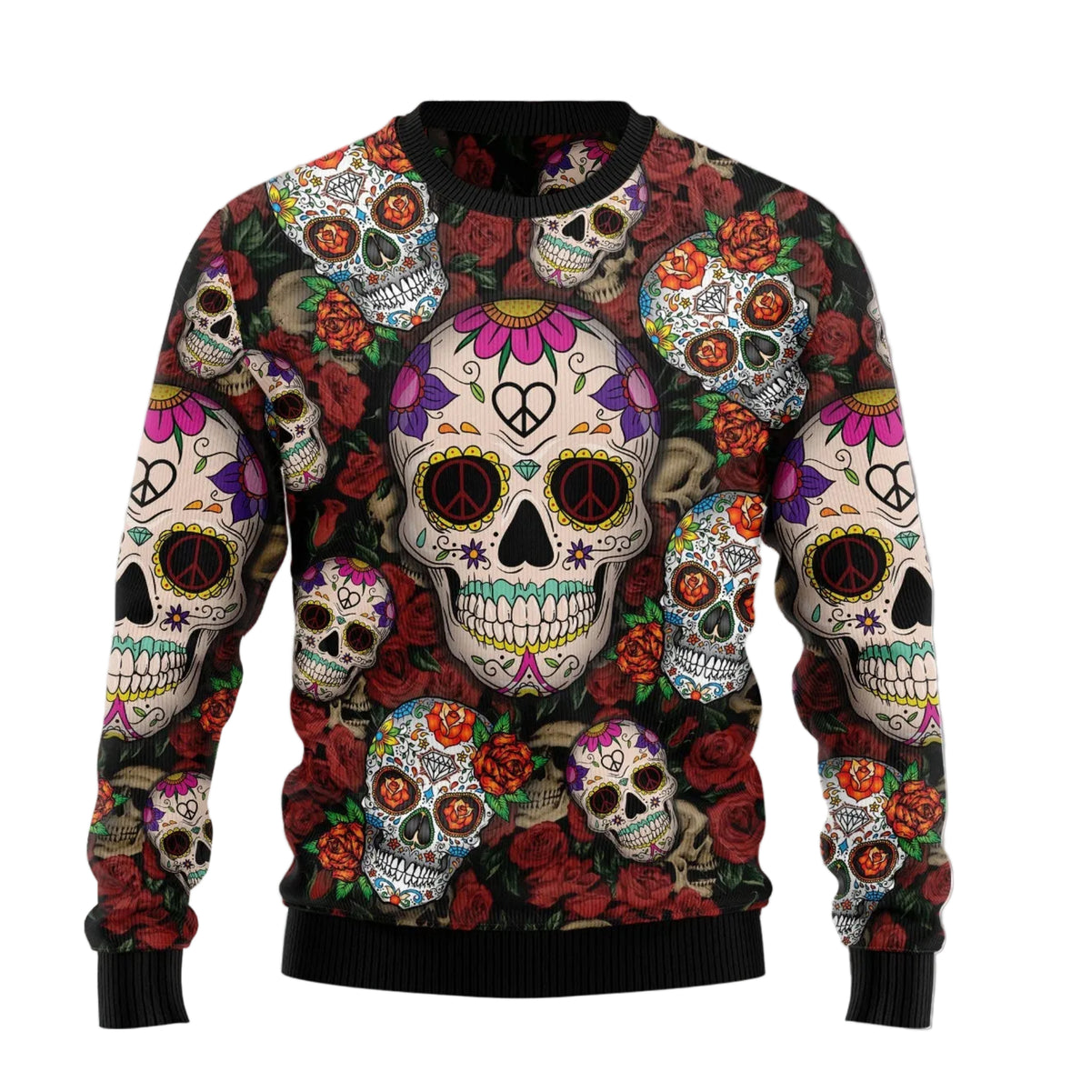Sugar Skull Ugly Christmas Sweater | Holiday Gift for Skull Art Lovers | Festive Party Top for Skull Art Lovers