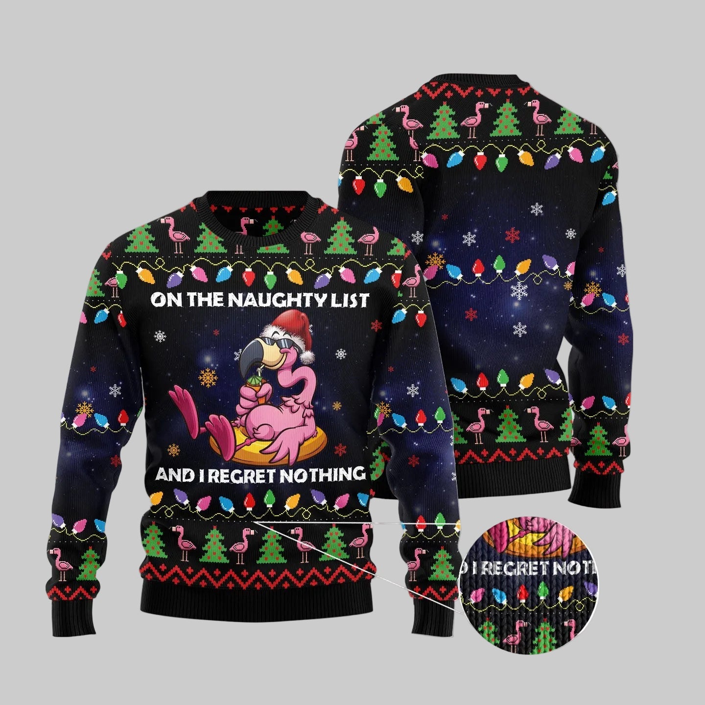 Flamingo On The Naughty List Ugly Christmas Sweater, Unisex Holiday Party Pullover, Funny Christmas Gift for Men Women