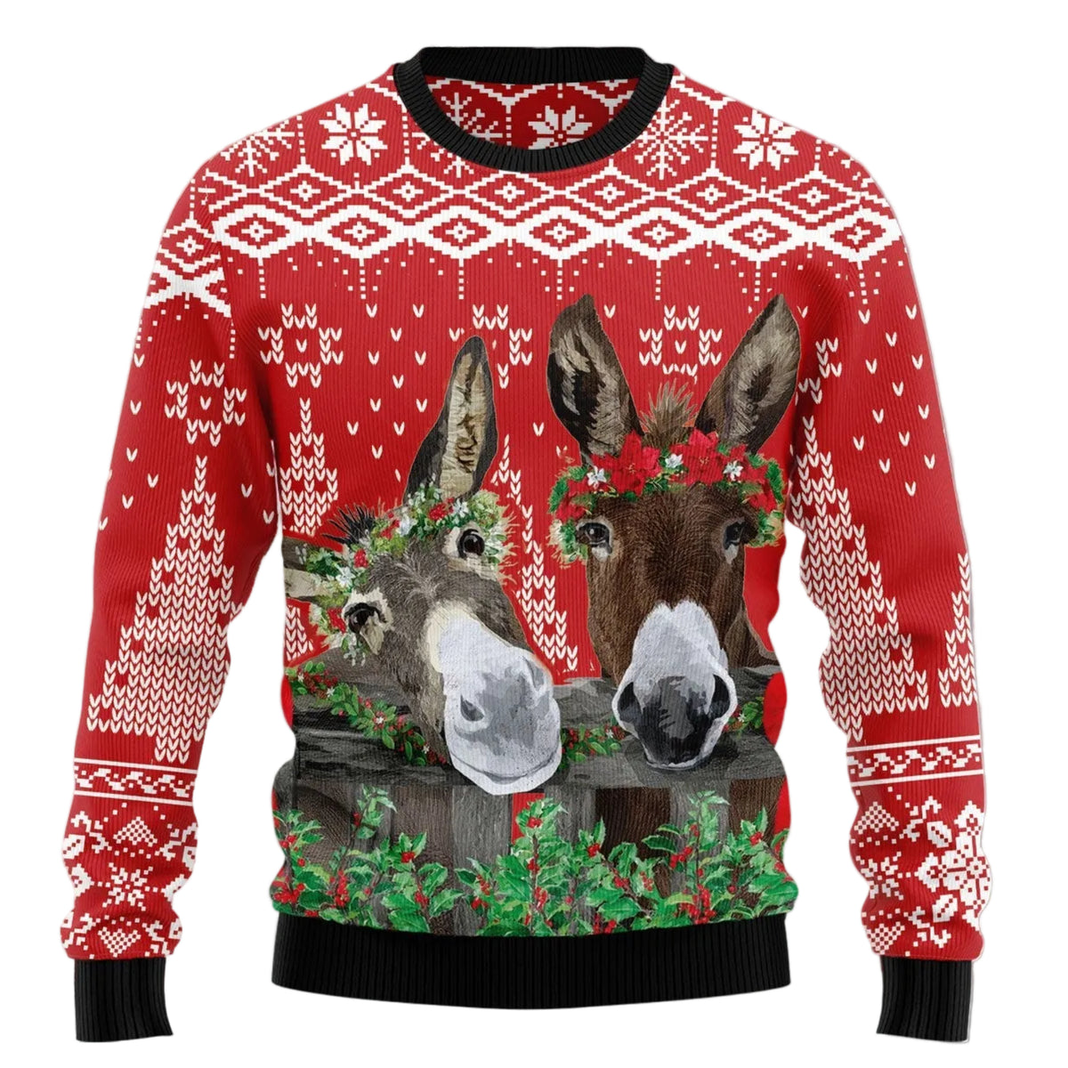 Donkey Buddies Christmas Sweater - Funny Ugly Christmas Sweater for Men and Women, Unisex Holiday Party Outfit
