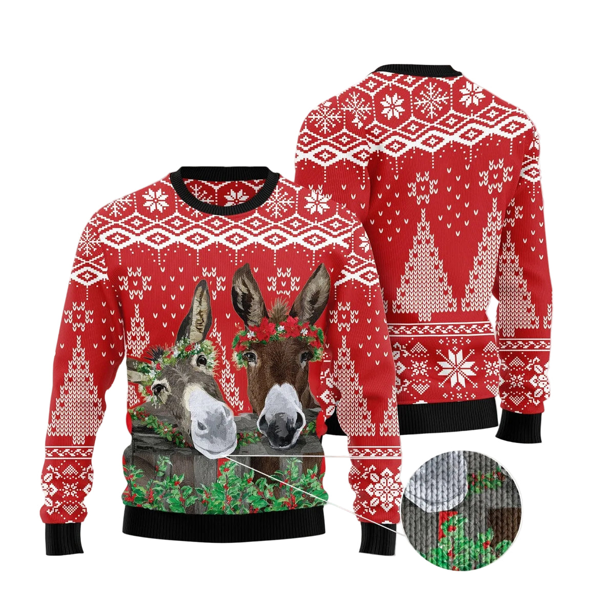 Donkey Buddies Christmas Sweater - Funny Ugly Christmas Sweater for Men and Women, Unisex Holiday Party Outfit
