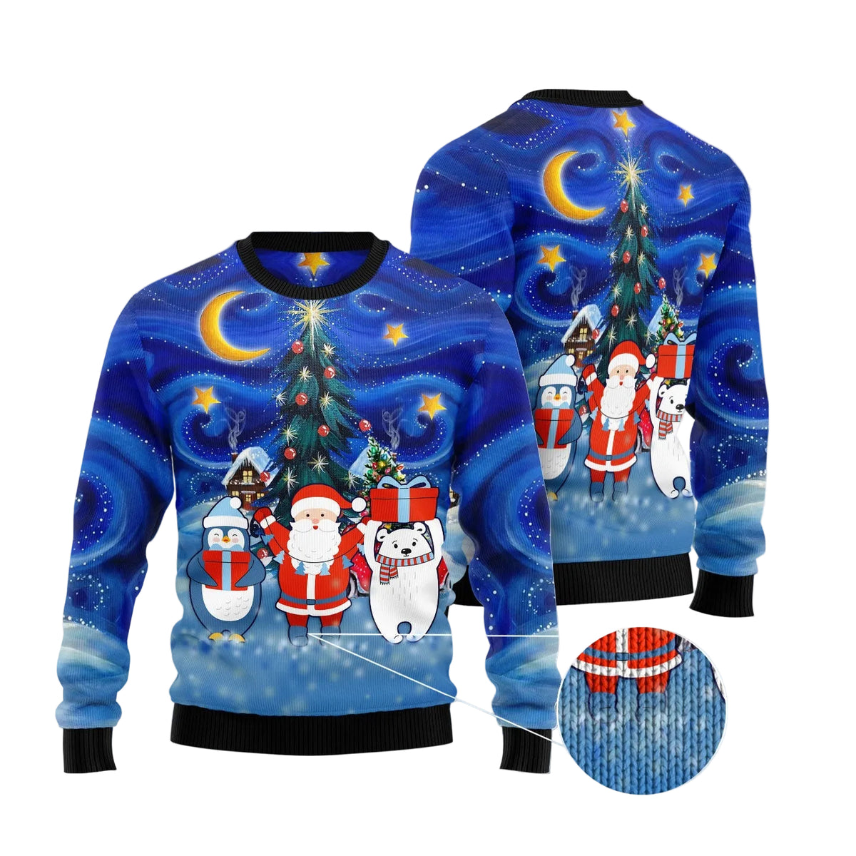 Polar Bear Santa Penguin Christmas Card Ugly Christmas Sweater, Polar Bear Penguin Christmas Holiday Outfit