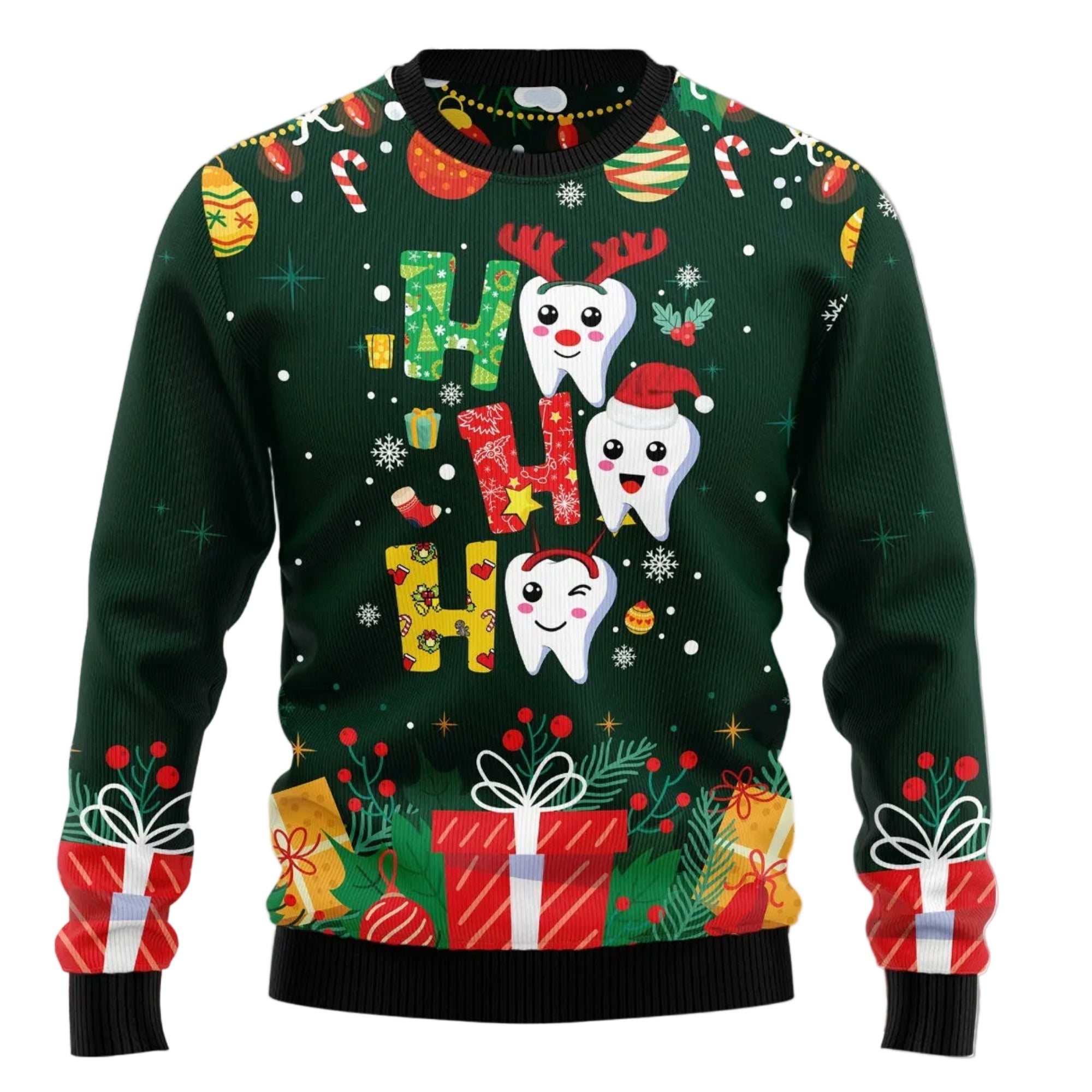 Ho Ho Ho Teeth Christmas Ugly Christmas Sweater, Unisex Holiday Party Outfit, Gift for Dentists and Dental Teams