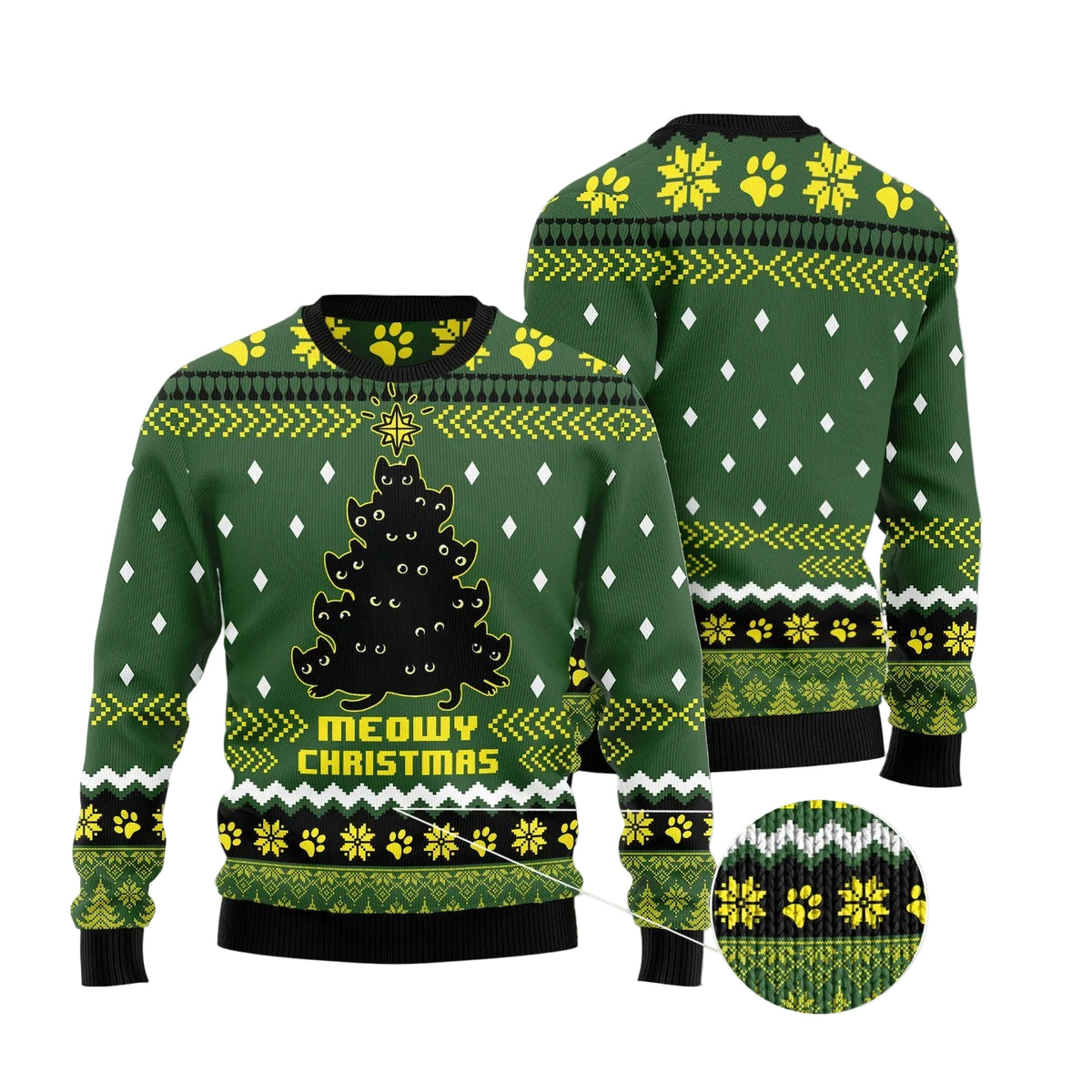 Black Cat Christmas Tree Ugly Christmas Sweater, Black Cat Christmas Tree Festive Print, Holiday Sweater for Adults