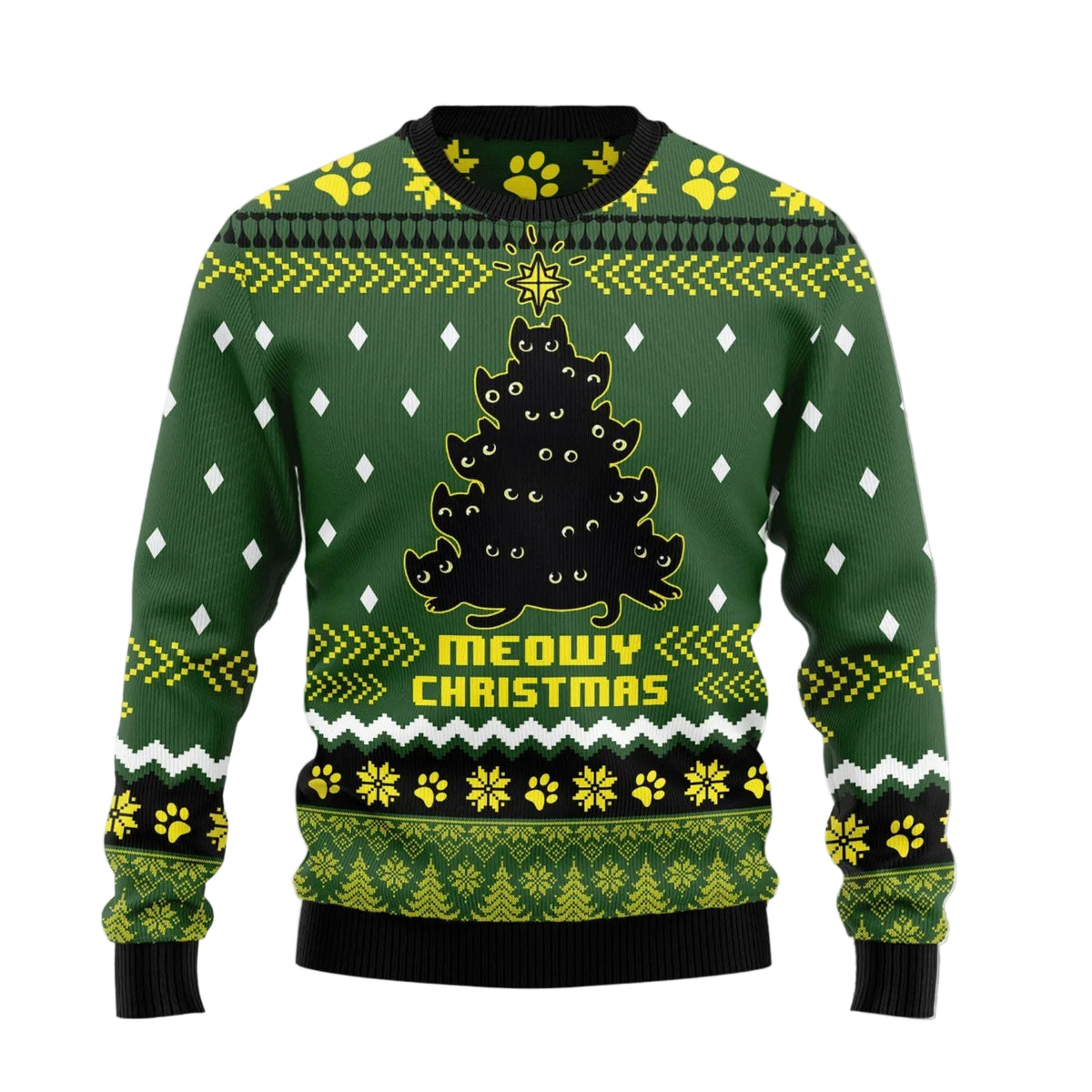 Black Cat Christmas Tree Ugly Christmas Sweater, Black Cat Christmas Tree Festive Print, Holiday Sweater for Adults
