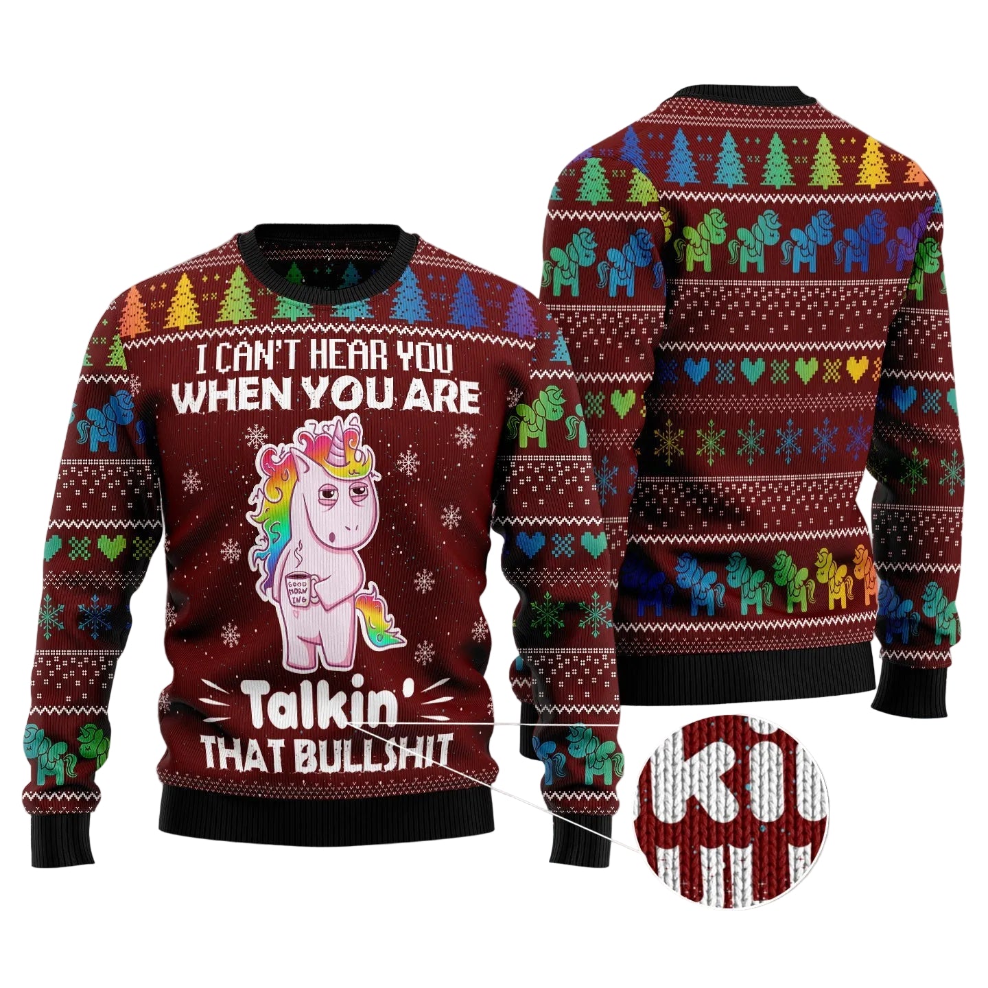 I Can't Hear You Unicorn Ugly Christmas Sweater, Funny Unicorn Holiday Print, Seasonal Gift for Unicorn Lovers