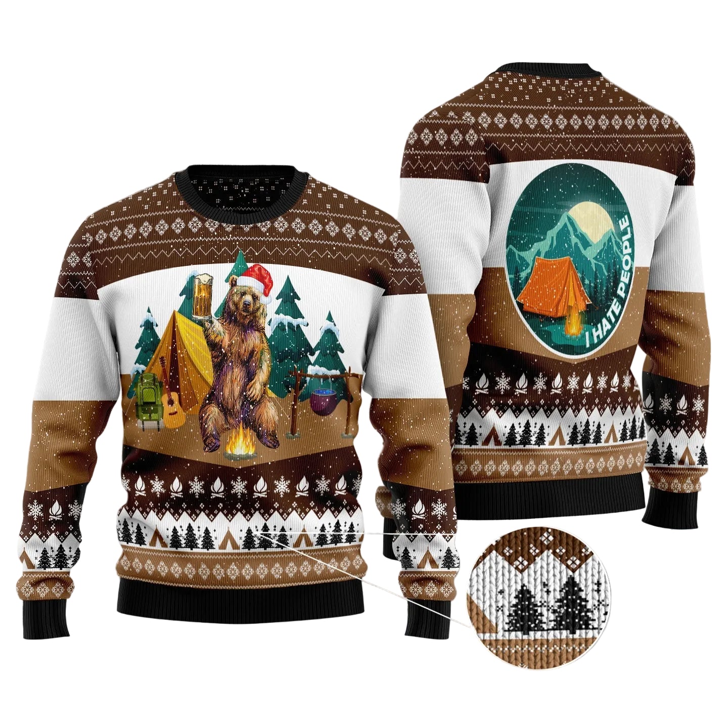 I Hate People Bear Ugly Christmas Sweater, Unisex Holiday Party Outfit, Gift for Bear and Sarcastic Quote Fans
