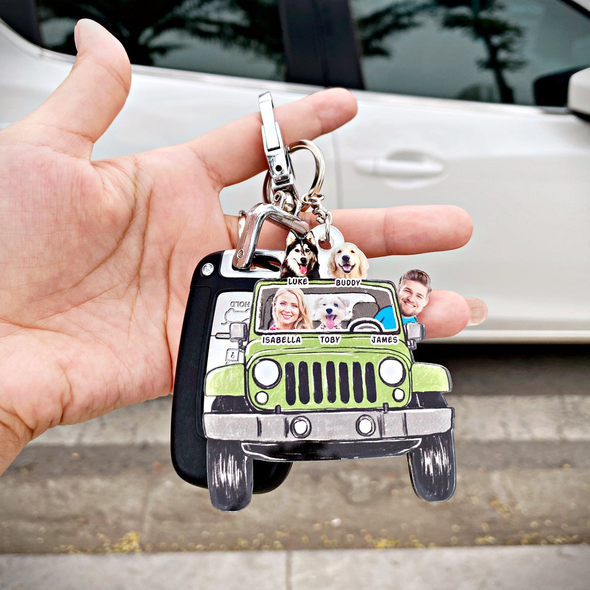 Custom Funny Pet Family Kids Photo Jeep Acrylic Keychain