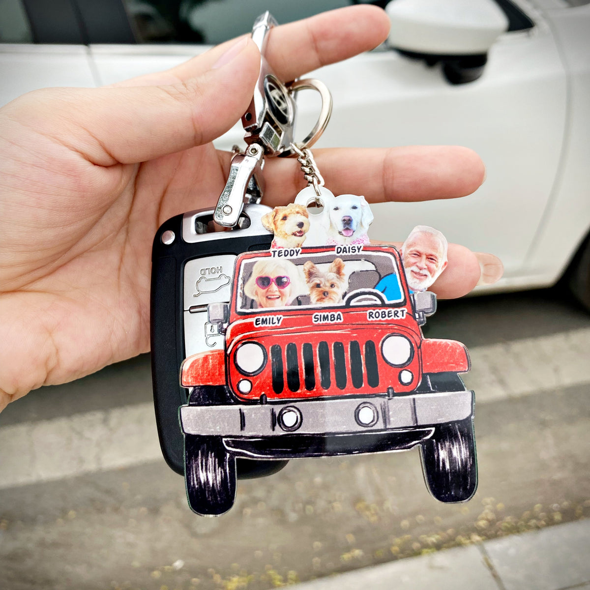 Custom Funny Pet Family Kids Photo Jeep Acrylic Keychain