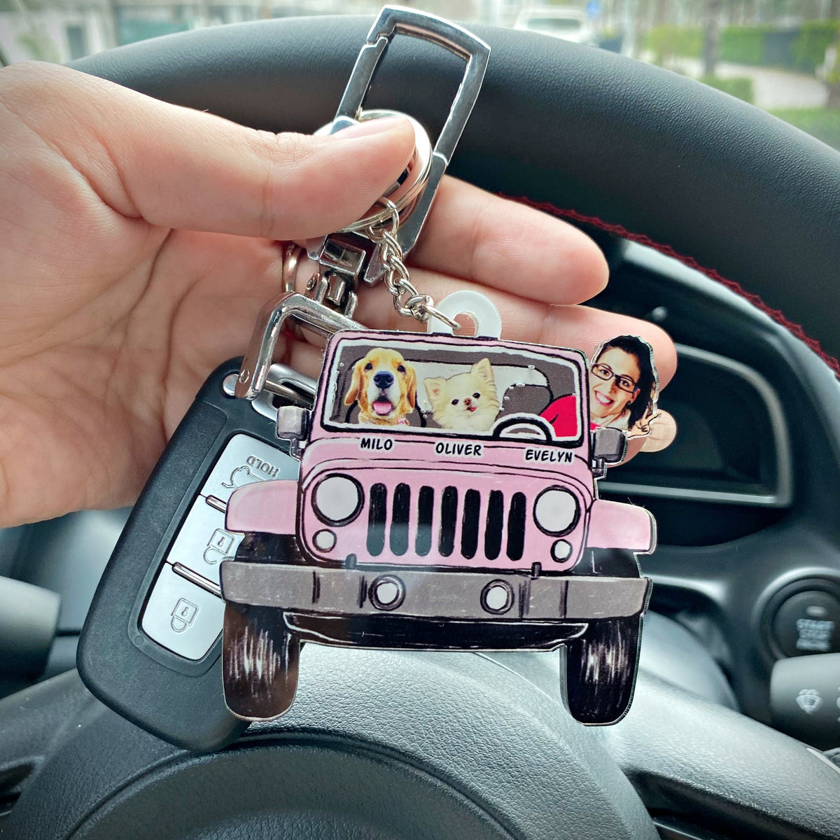 Custom Funny Pet Family Kids Photo Jeep Acrylic Keychain