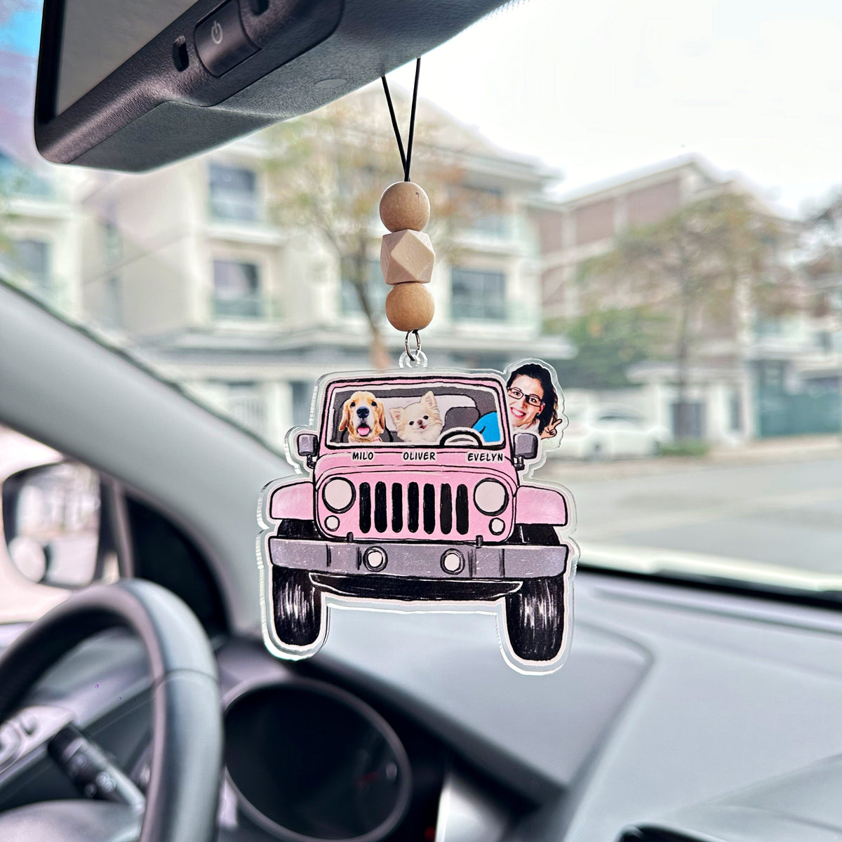 Custom Pet Family Photo Jeep Car Ornament