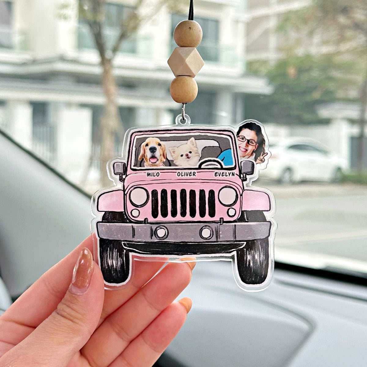 Custom Pet Family Photo Jeep Car Ornament