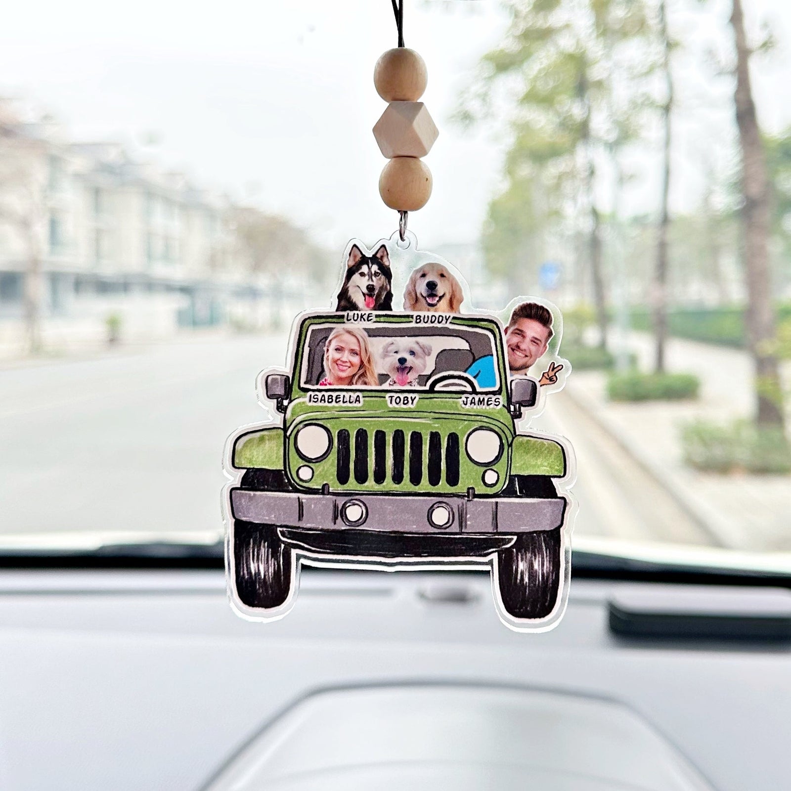 Custom Pet Family Photo Jeep Car Ornament