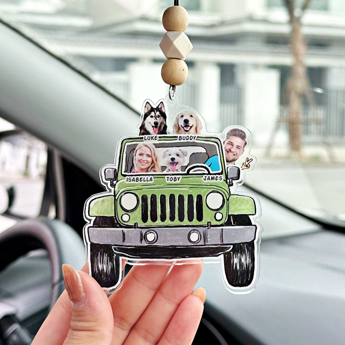 Custom Pet Family Photo Jeep Car Ornament