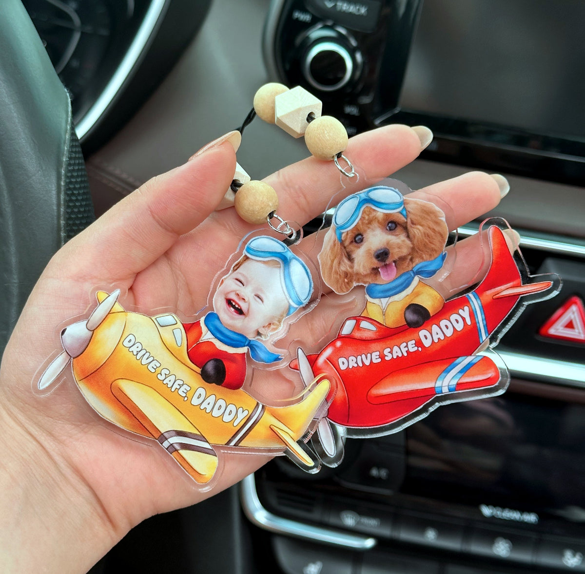 Custom Dog Pilot Baby Pilot Photo Car Ornament - Custom Dog Baby Plane Car Charm, Car Hanger