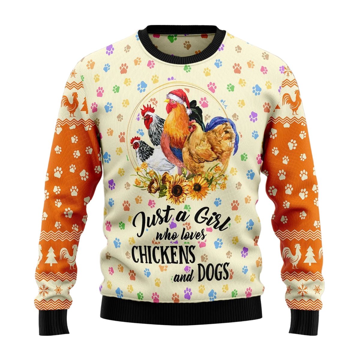 Just a Girl Who Loves Chickens and Dogs Ugly Christmas Sweater, Funny Christmas Gift for Chicken and Dog Lovers