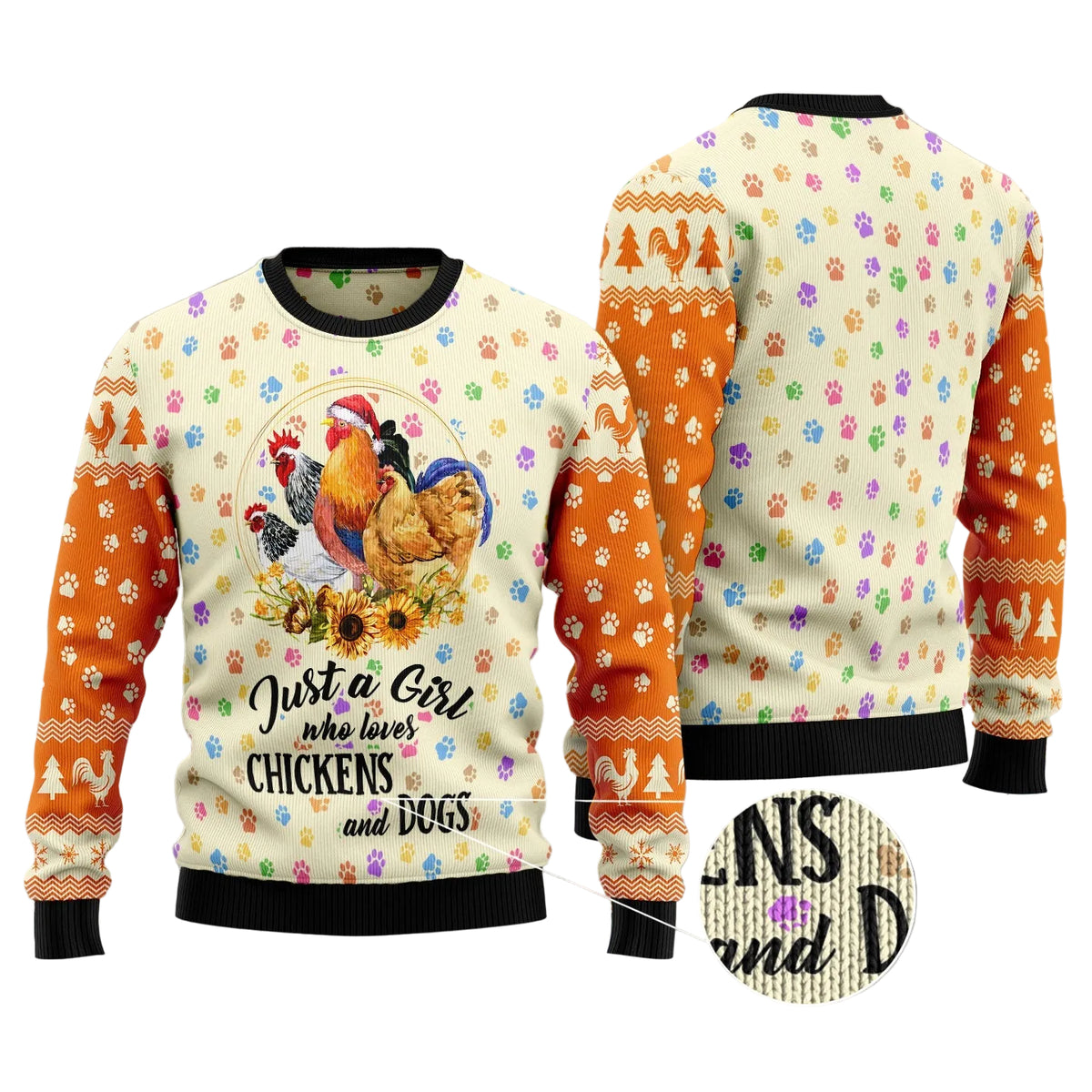 Just a Girl Who Loves Chickens and Dogs Ugly Christmas Sweater, Funny Christmas Gift for Chicken and Dog Lovers