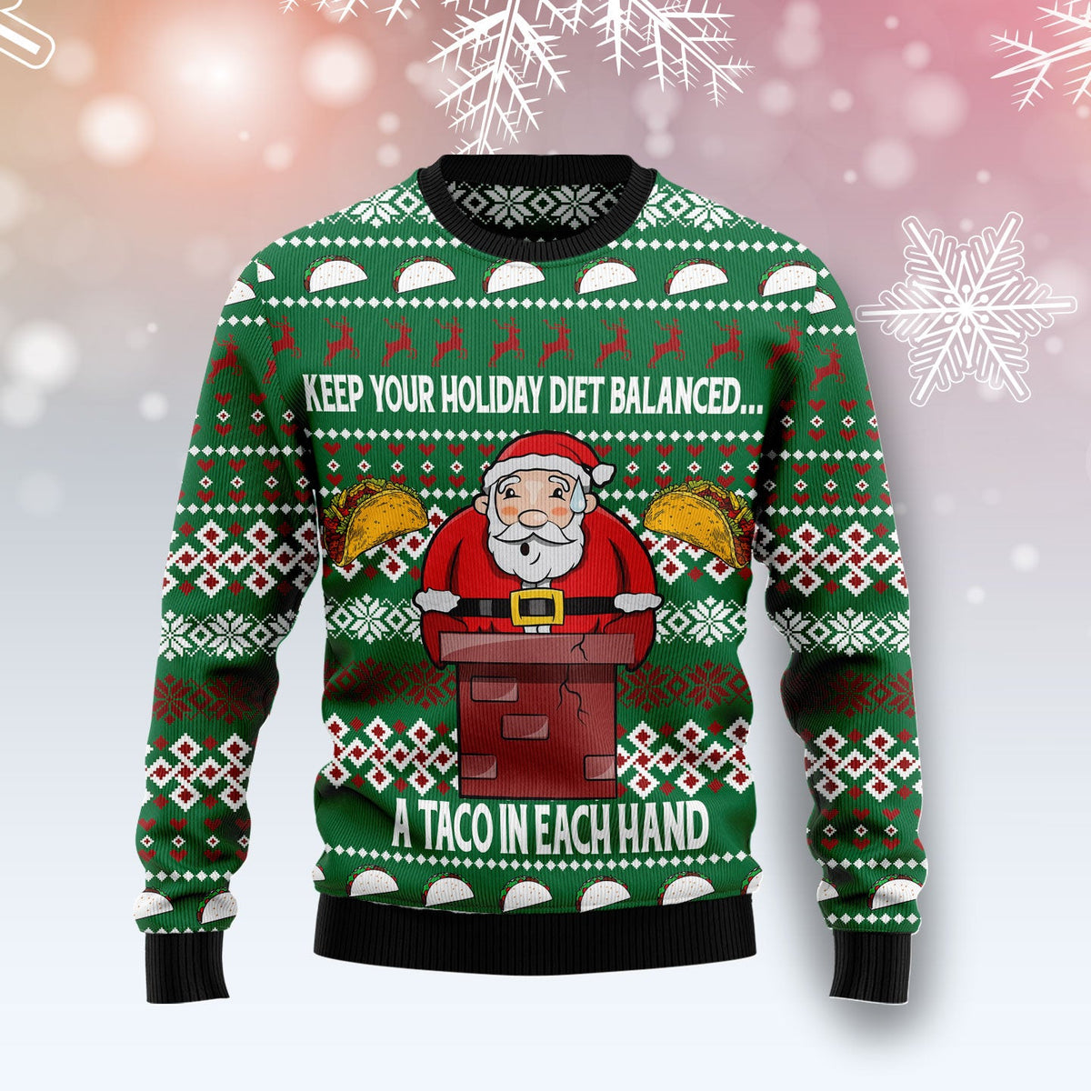 Keep Your Holiday Diet Balanced With Tacos Ugly Christmas Sweater | Plus Size Party Outfit for Taco Lovers
