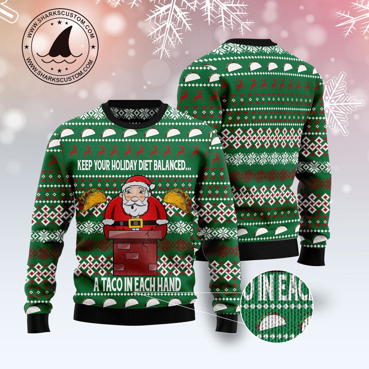 Keep Your Holiday Diet Balanced With Tacos Ugly Christmas Sweater | Plus Size Party Outfit for Taco Lovers