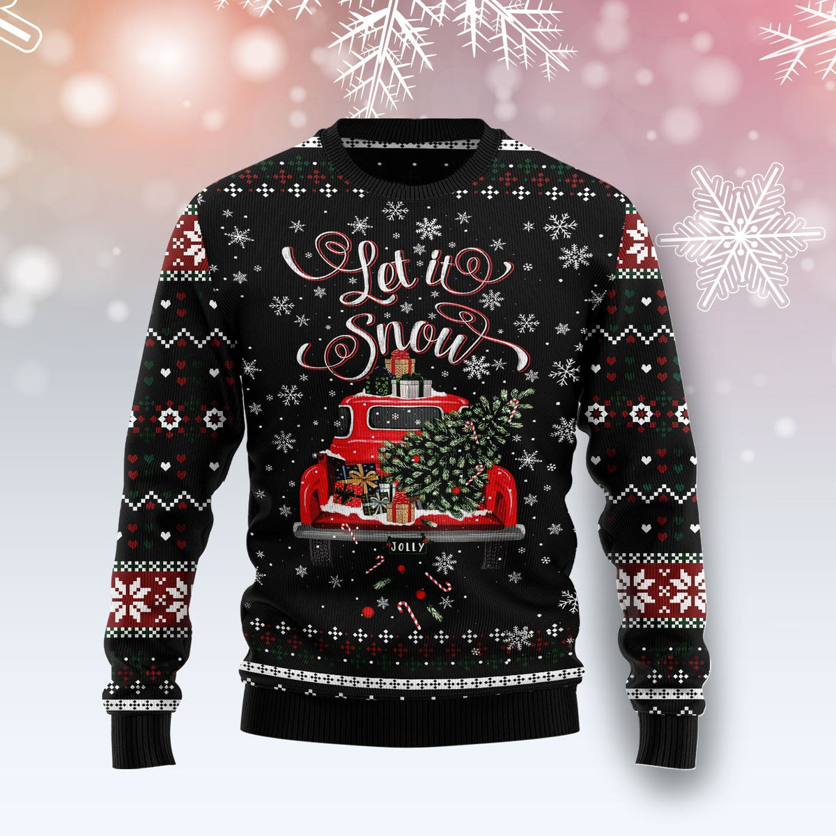 Let It Snow Red Truck Ugly Christmas Sweater | Unisex Holiday Party Outfit | Holiday Party Wear for Men & Women