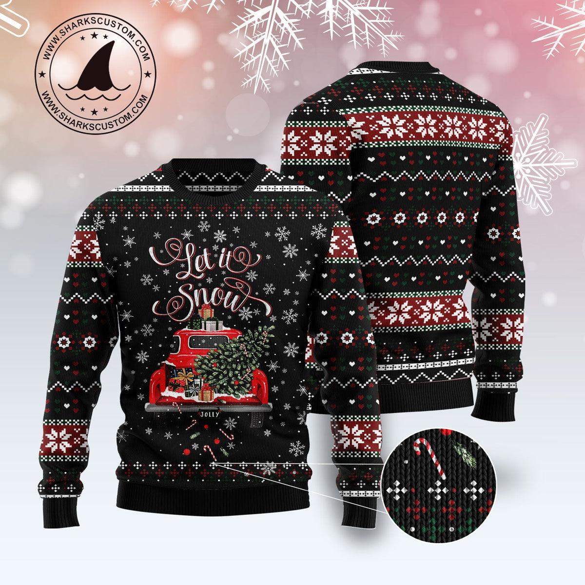 Let It Snow Red Truck Ugly Christmas Sweater | Unisex Holiday Party Outfit | Holiday Party Wear for Men & Women